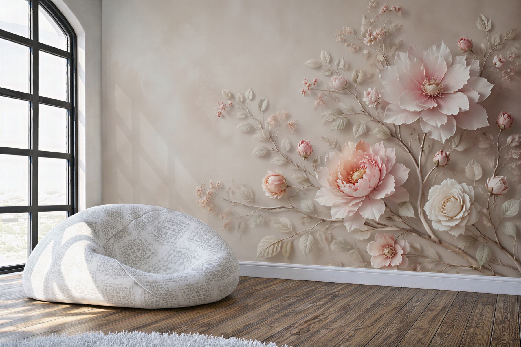 Fototapeta jasnoróżowe peonie i róże na beżowym tle elegancka?v2345