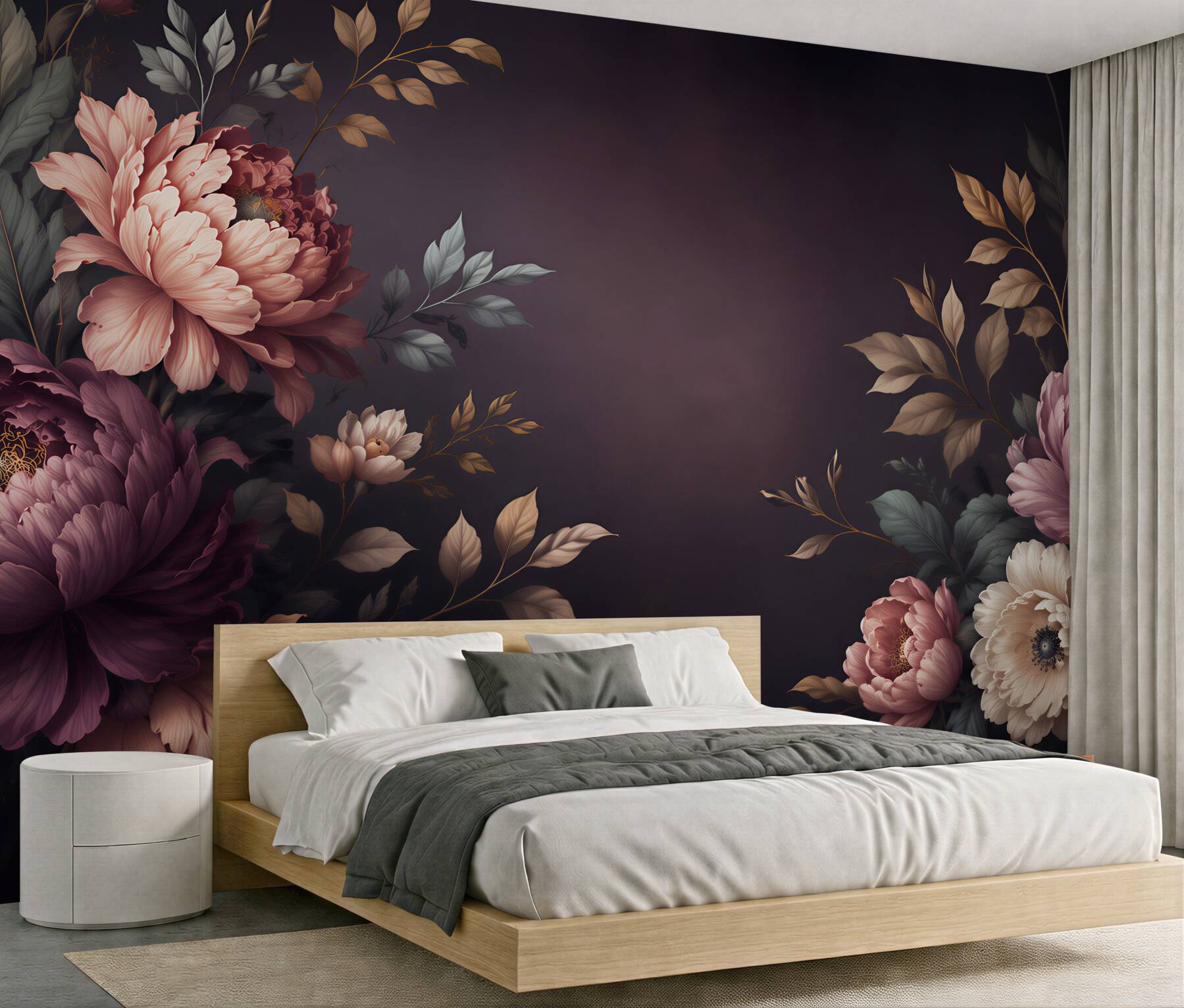Fototapeta piwonie pudrowy róż na ciemnym tle elegancka?v2345