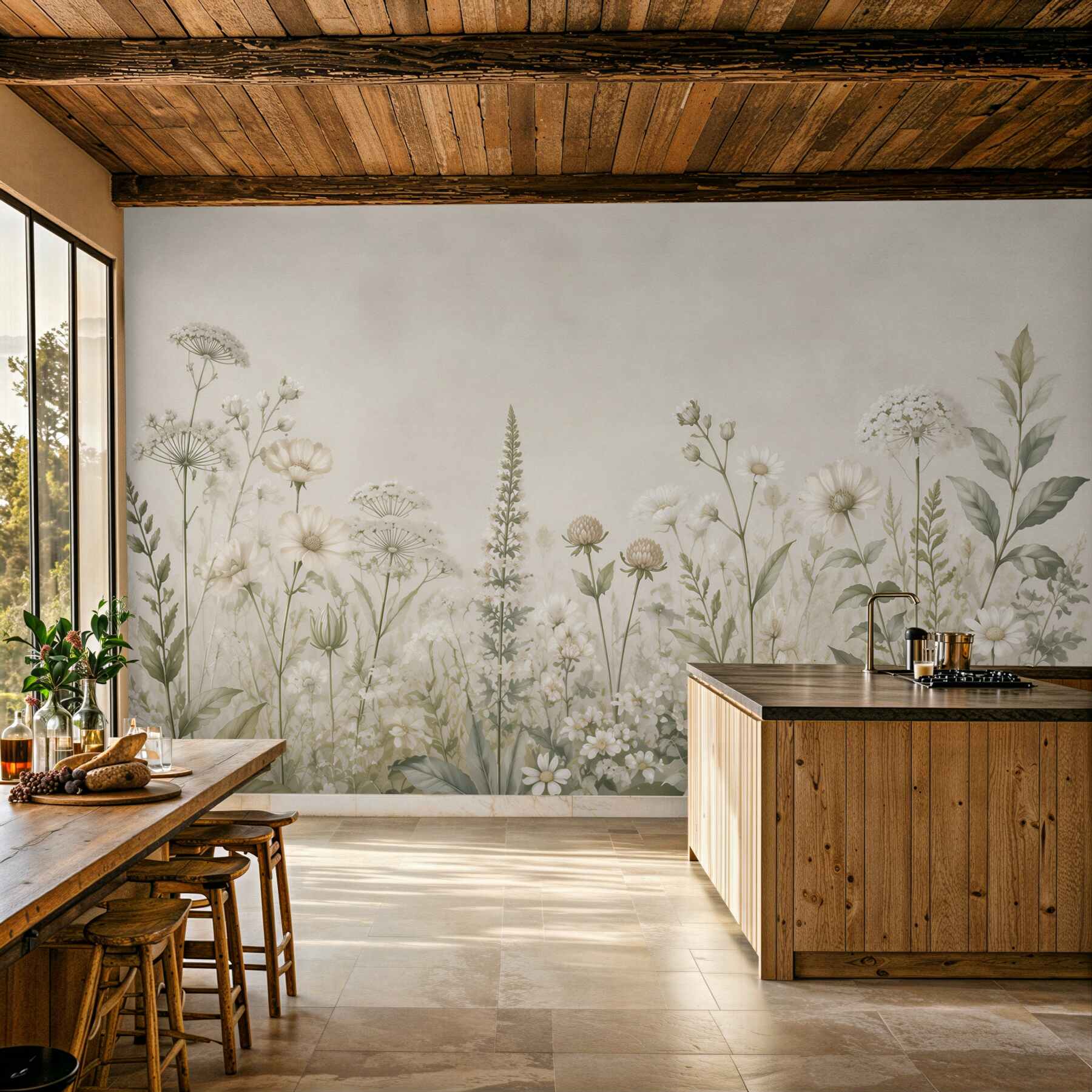 Fototapeta białe polne kwiaty na beżowym tle minimalistyczna?v2345
