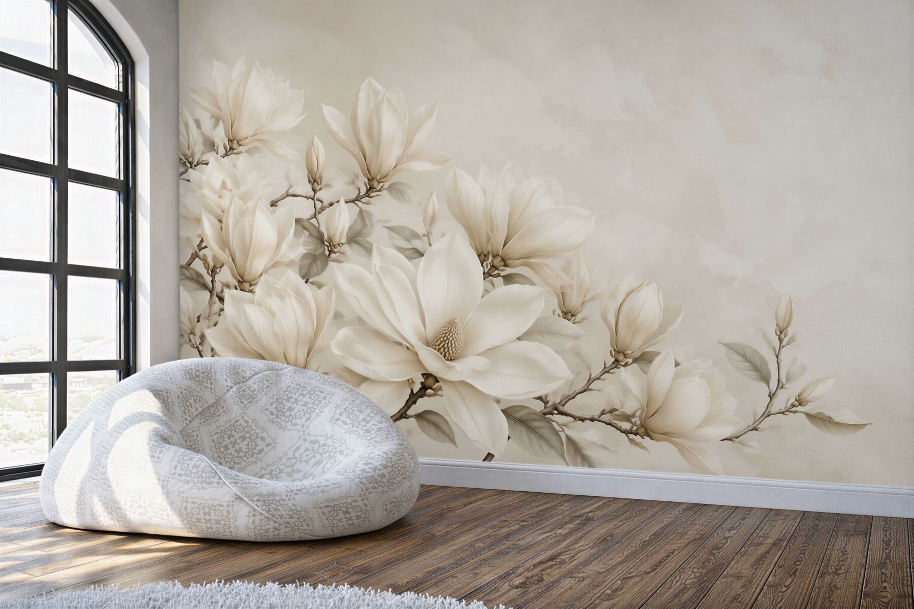 Fototapeta magnolia biała na gałęziach elegancka beżowa?v2345
