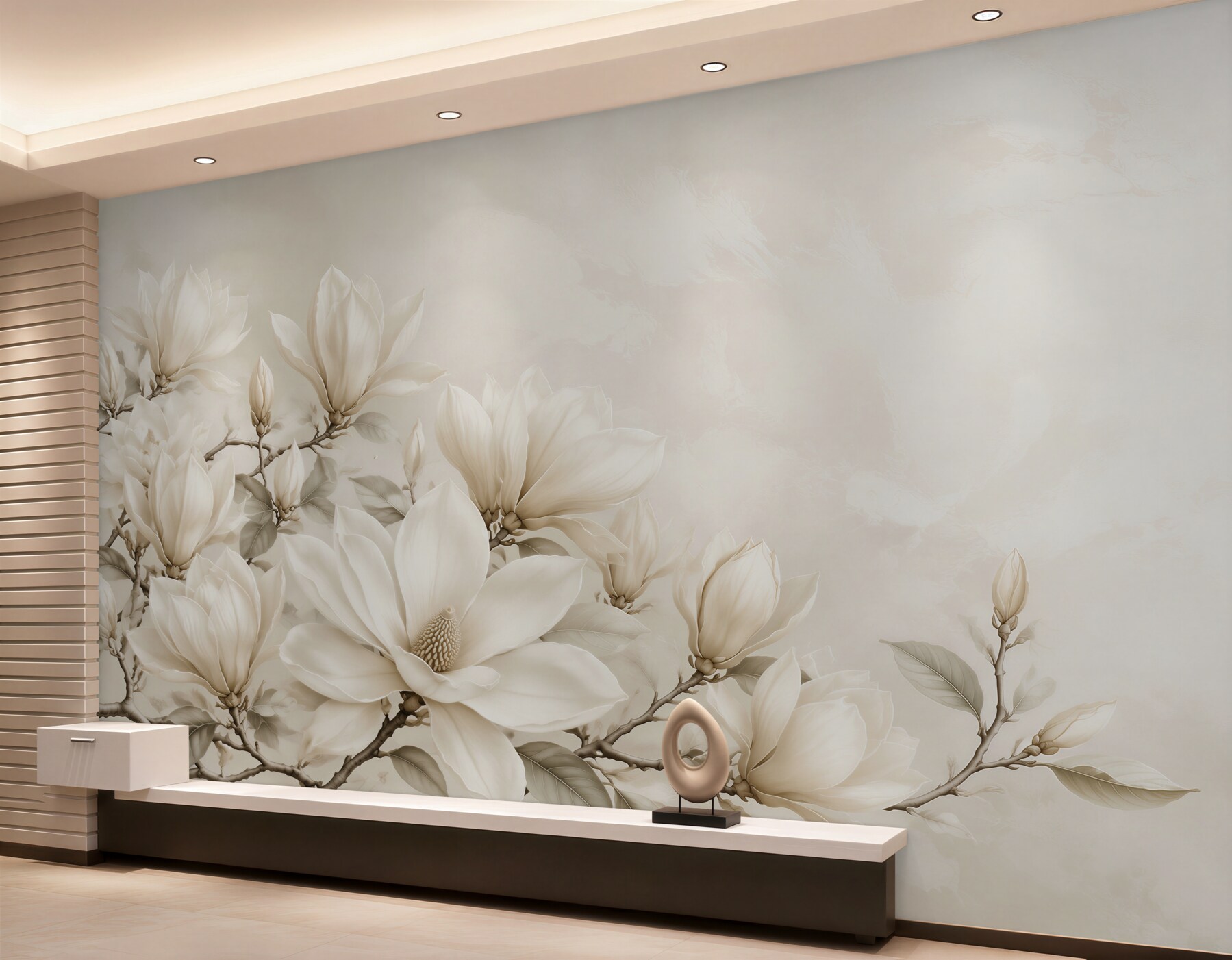Fototapeta magnolia biała na gałęziach elegancka beżowa?v2345