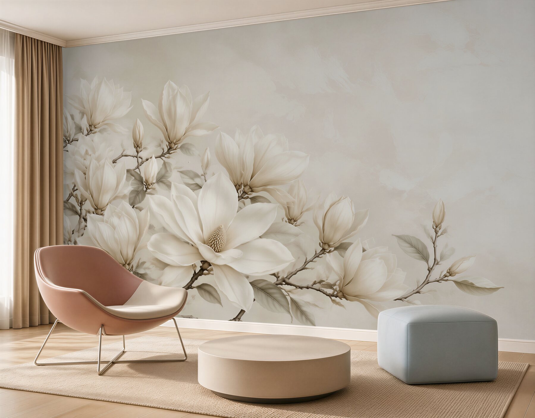 Fototapeta magnolia biała na gałęziach elegancka beżowa?v2345