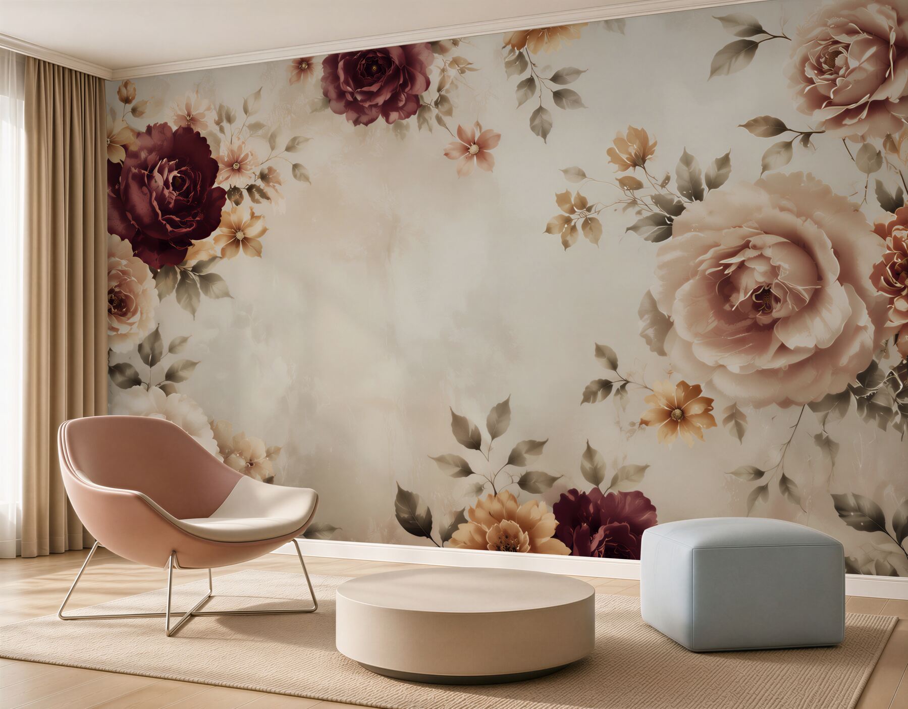 Fototapeta róże bordo i beżowe na jasnym tle elegancka klasyczna?v2345
