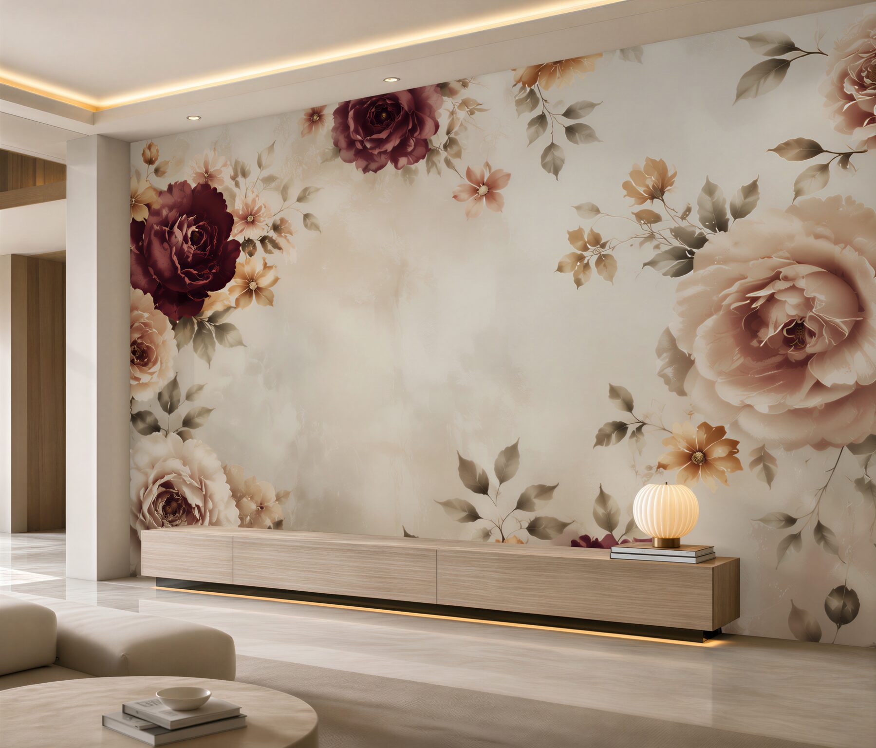 Fototapeta róże bordo i beżowe na jasnym tle elegancka klasyczna?v2345