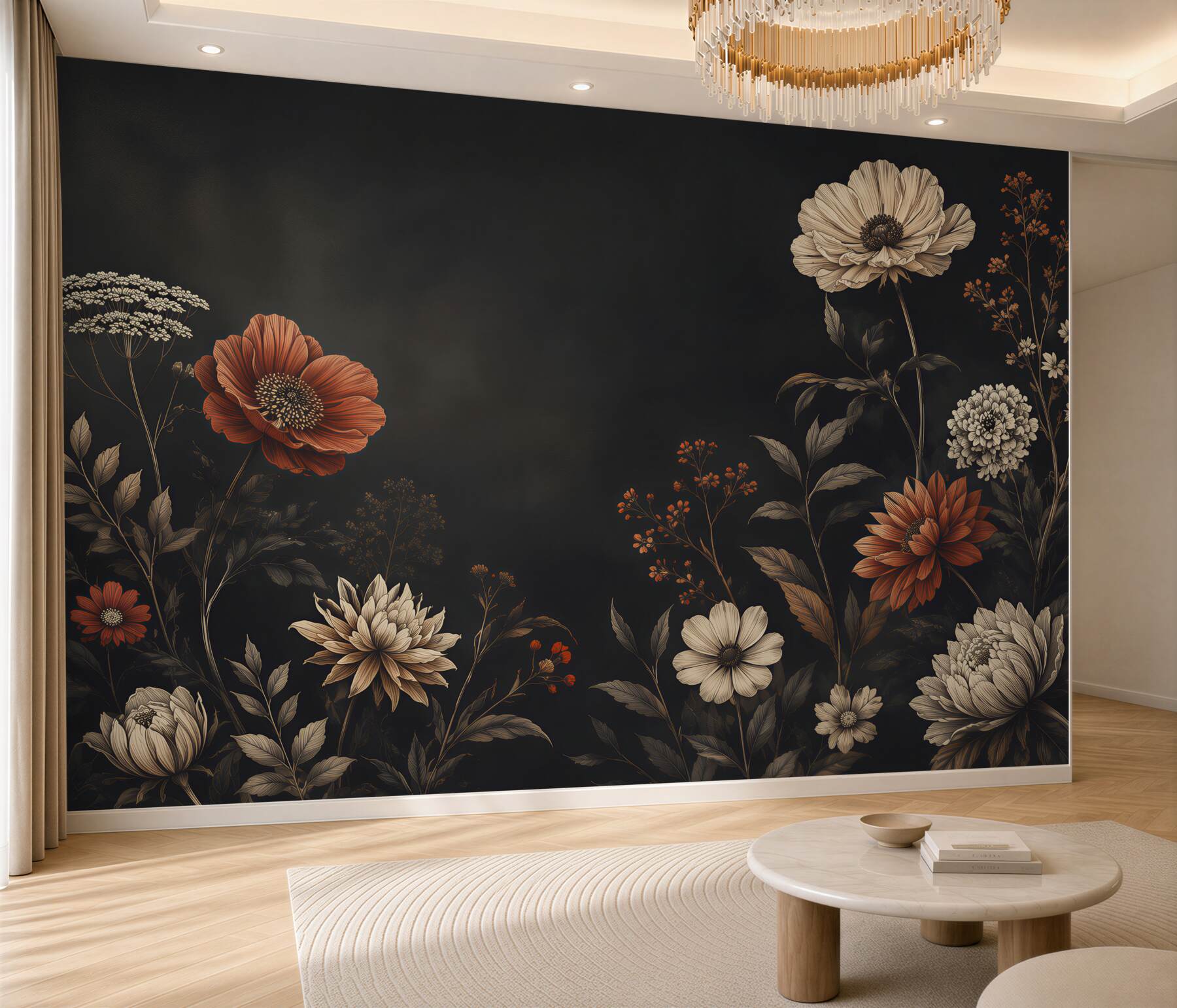 Fototapeta kwiaty vintage na czarnym tle elegancka kompozycja floral?v2345