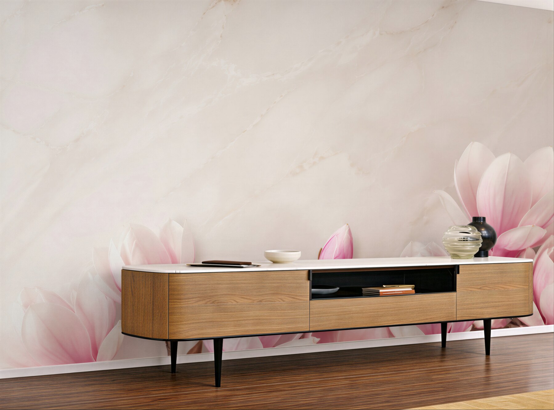 Fototapeta kwiaty magnolii pastelowy róż na eleganckim jasnym tle?v2345