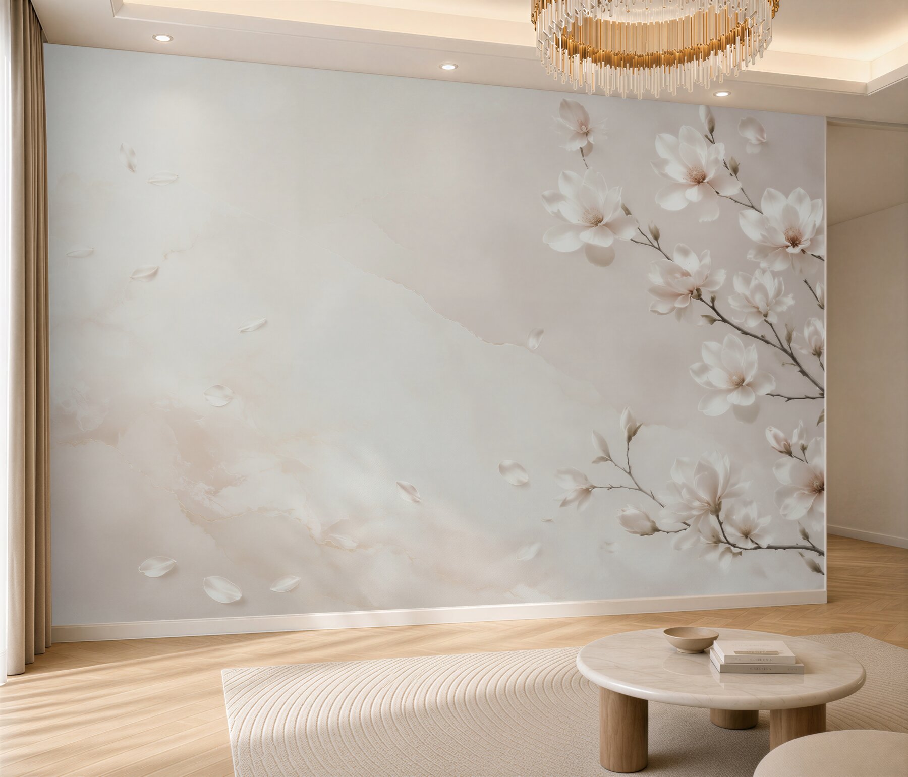 Fototapeta białe magnolie na gałęziach subtelne beżowe tło?v2345
