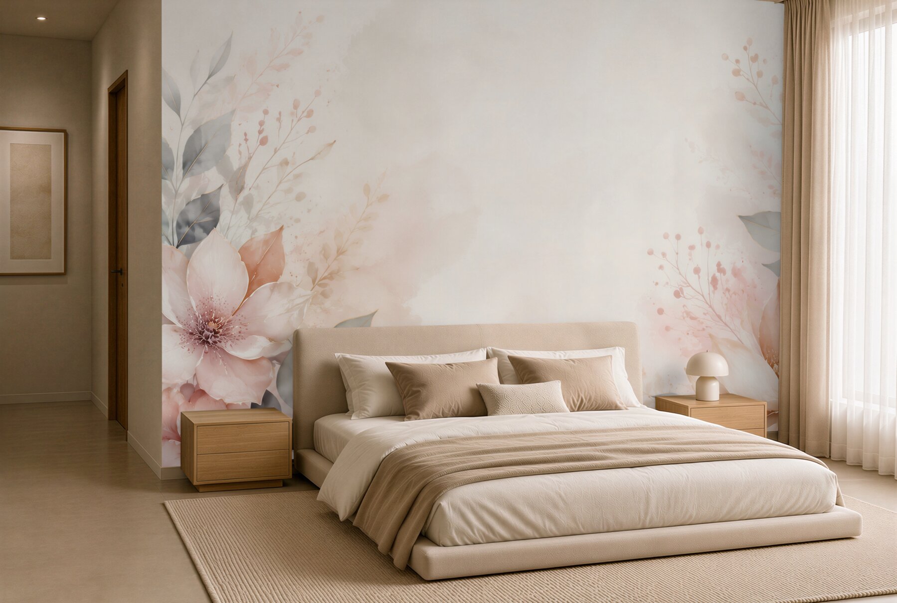 Fototapeta beżowe magnolie z liśćmi na subtelnym pastelowym tle?v2345
