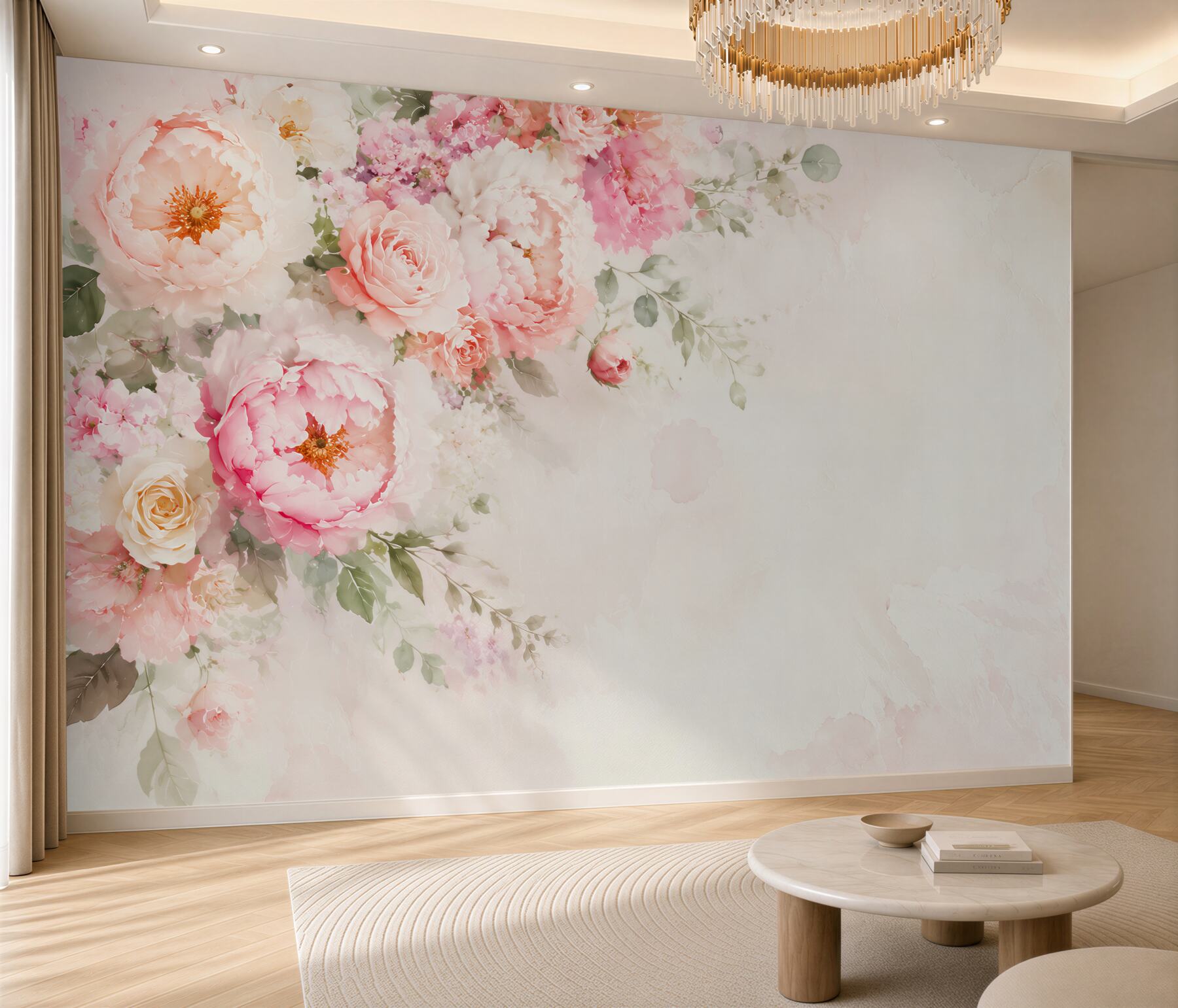 Fototapeta kwiaty peonie i róże pastelowe na jasnym tle?v2345