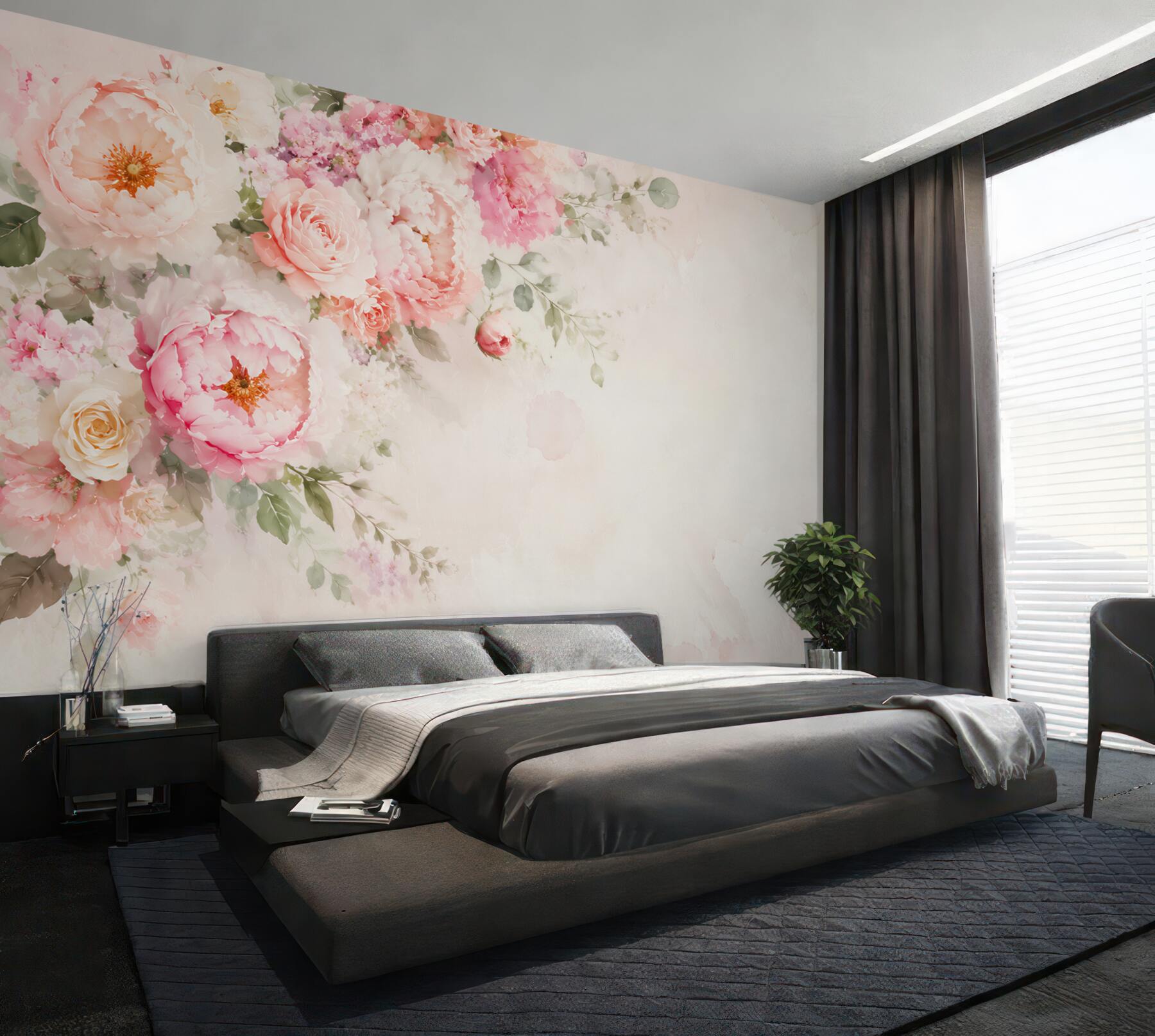Fototapeta kwiaty peonie i róże pastelowe na jasnym tle?v2345