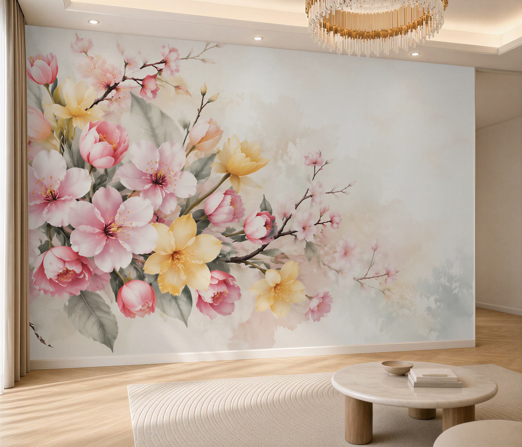 Fototapeta magnolie i kwiaty wiśni pastelowe na jasnym tle?v2345