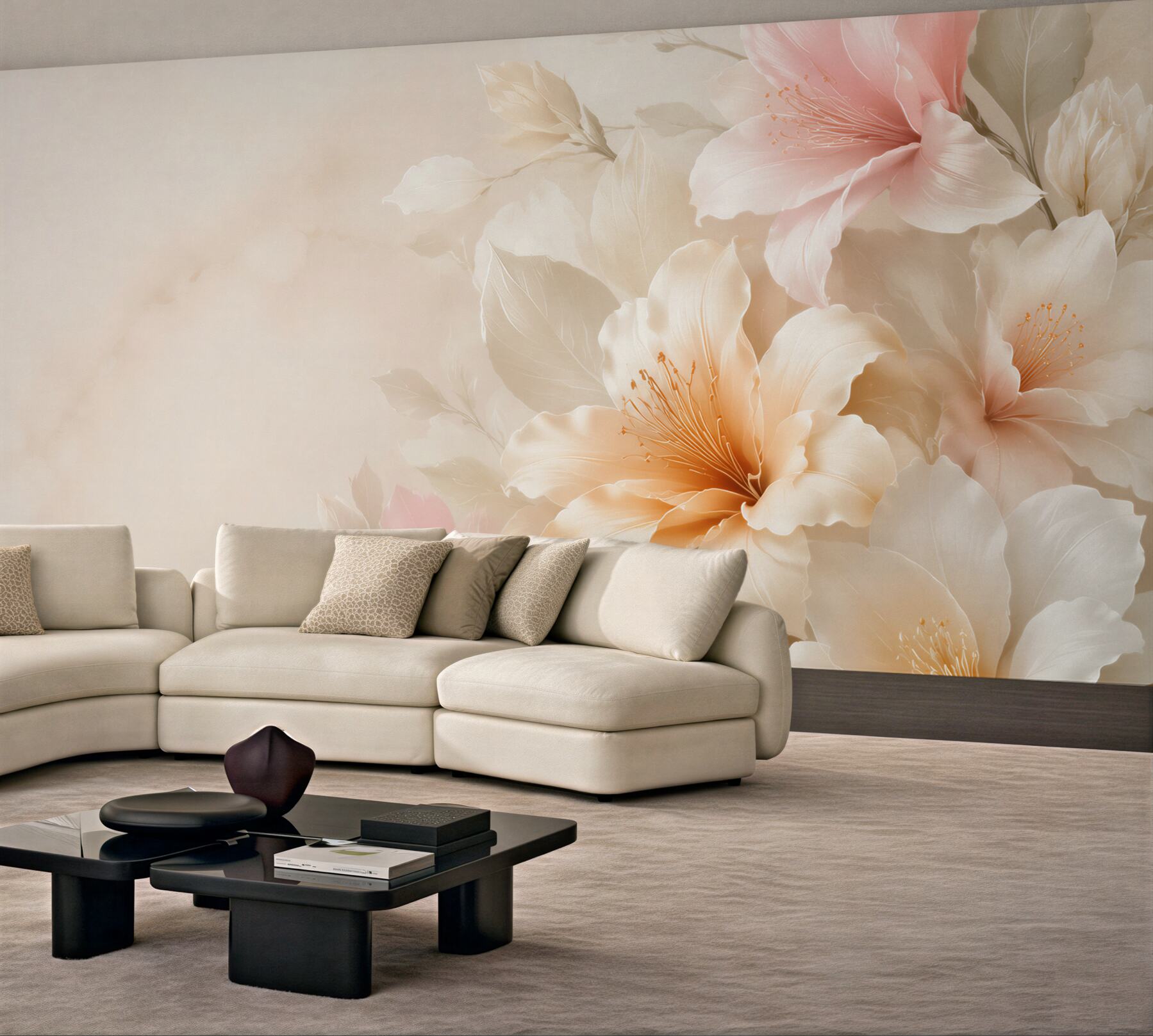 Fototapeta kremowe kwiaty hibiskusa pastelowe na jasnym eleganckim tle?v2345