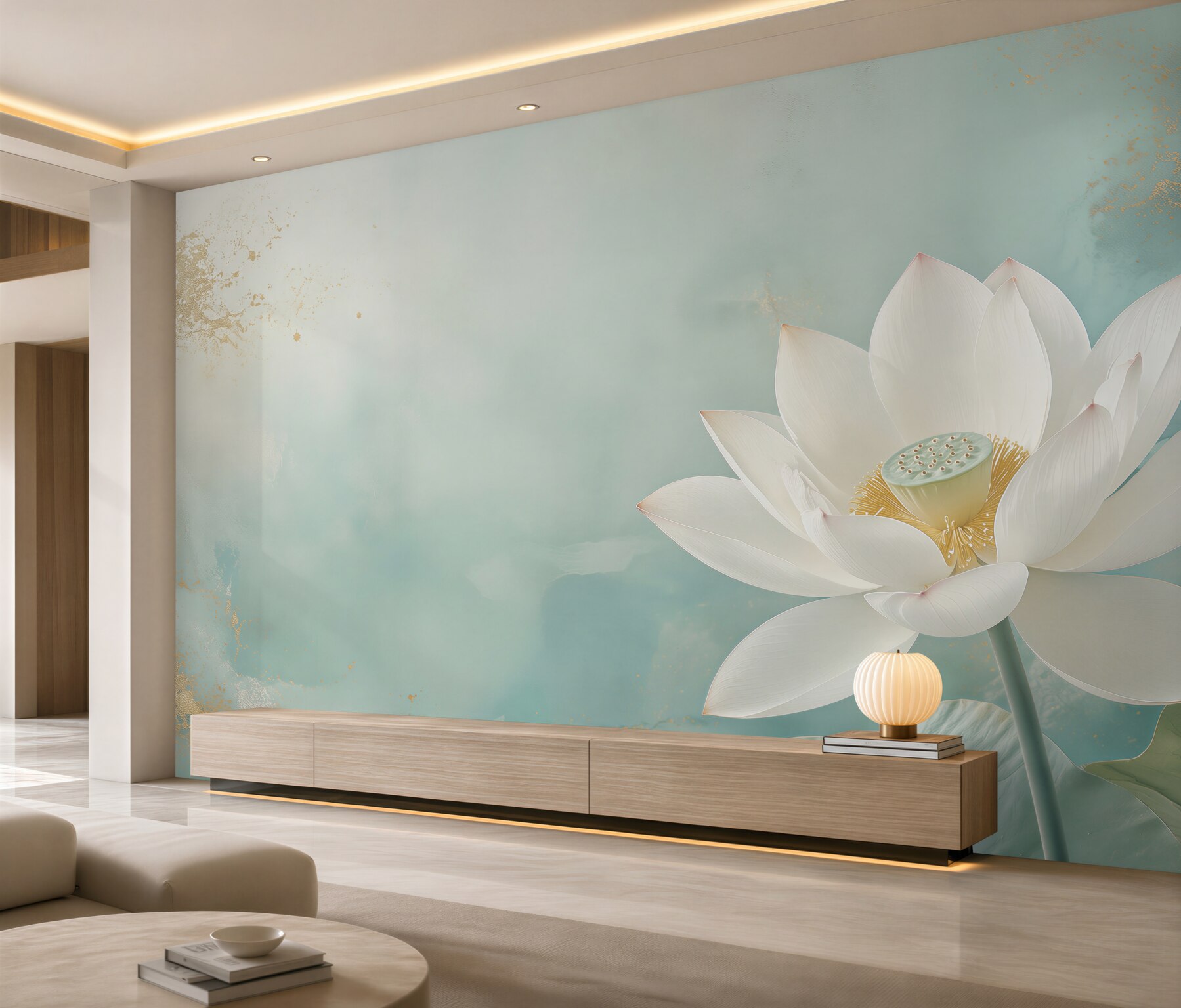 Fototapeta biały lotos na turkusowym tle w spokojnym stylu spa?v2345