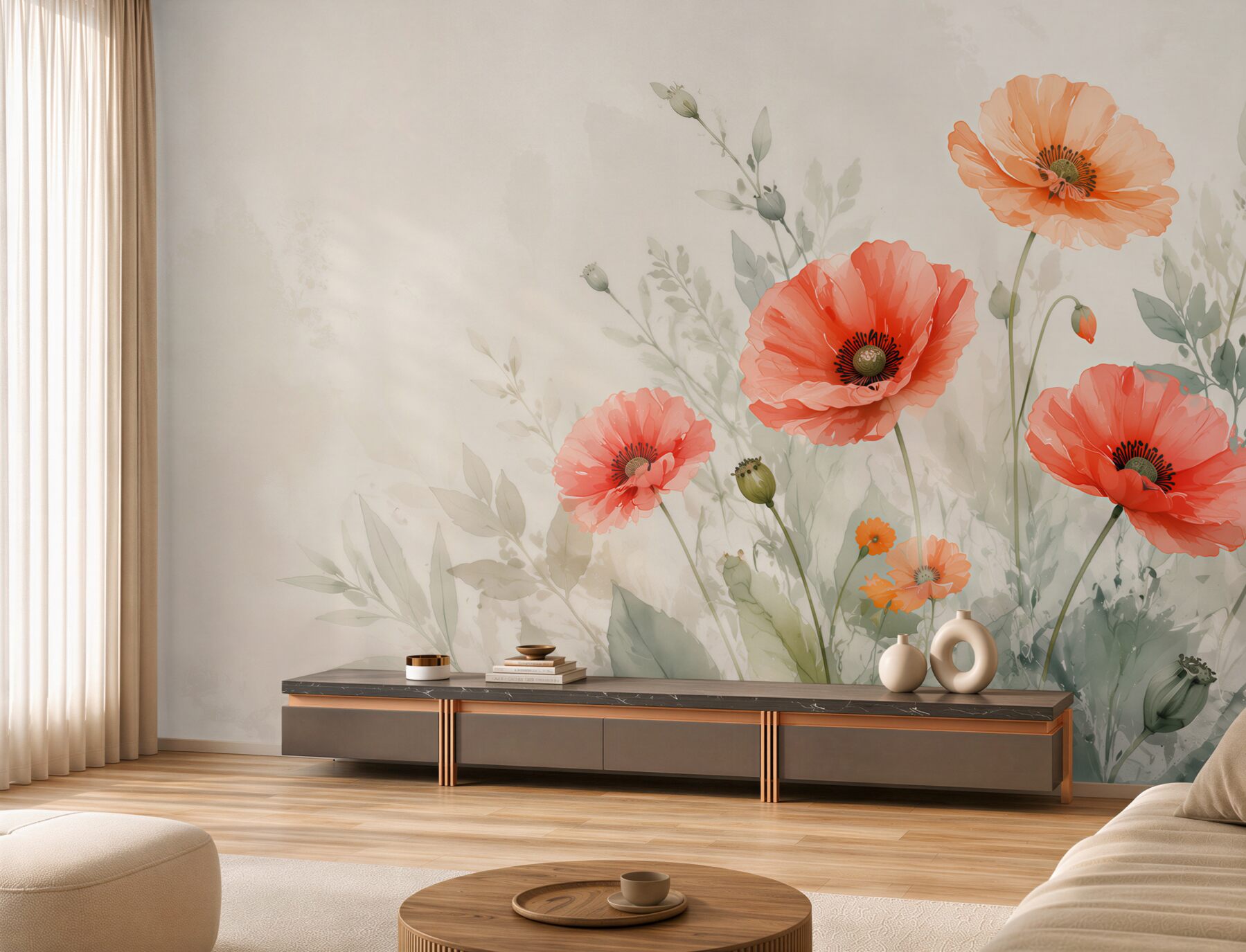Fototapeta maki koralowe akwarelowe na jasnym tle?v2345