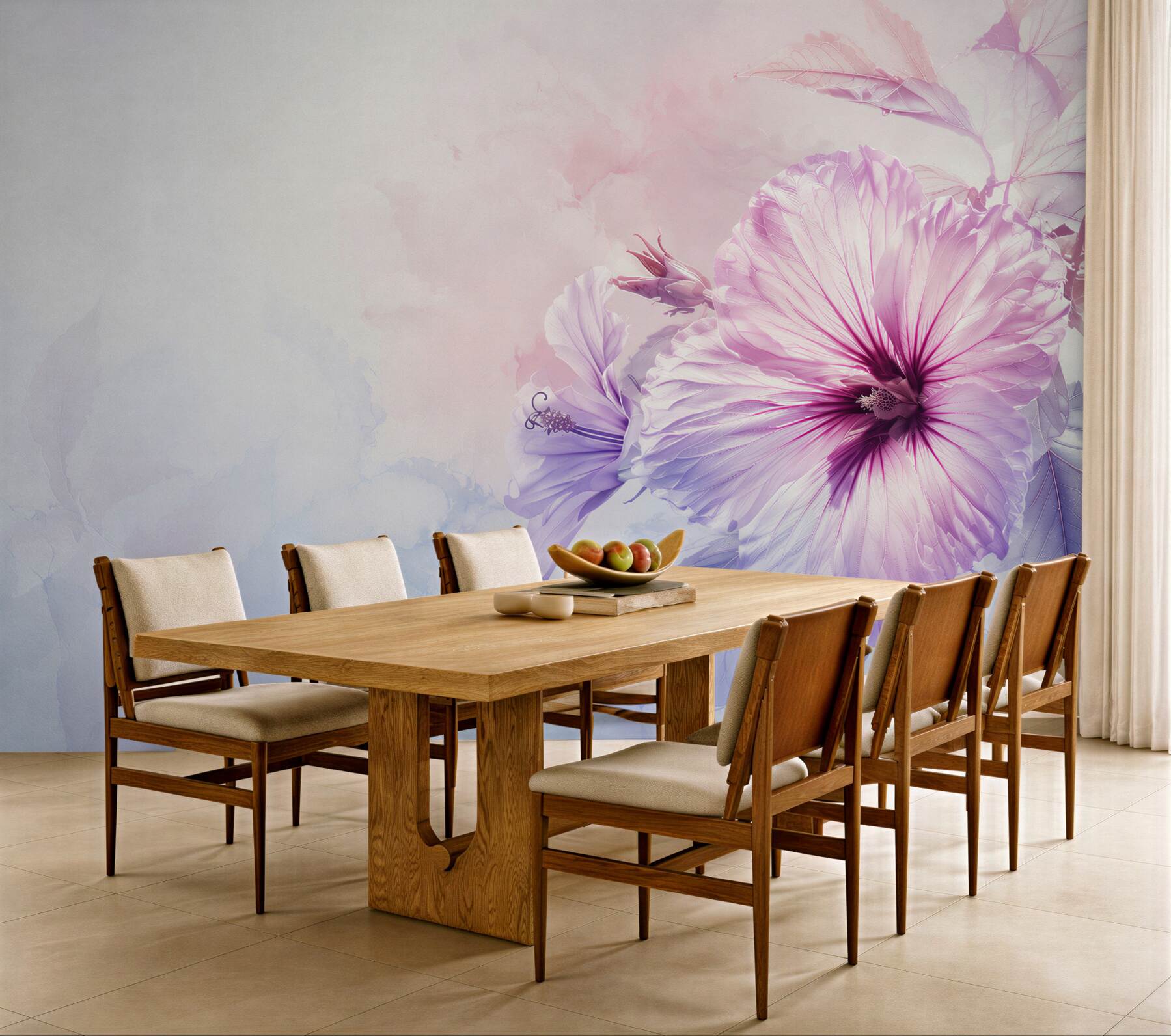 Fototapeta hibiskus różowo fioletowy w pastelowej akwareli?v2345
