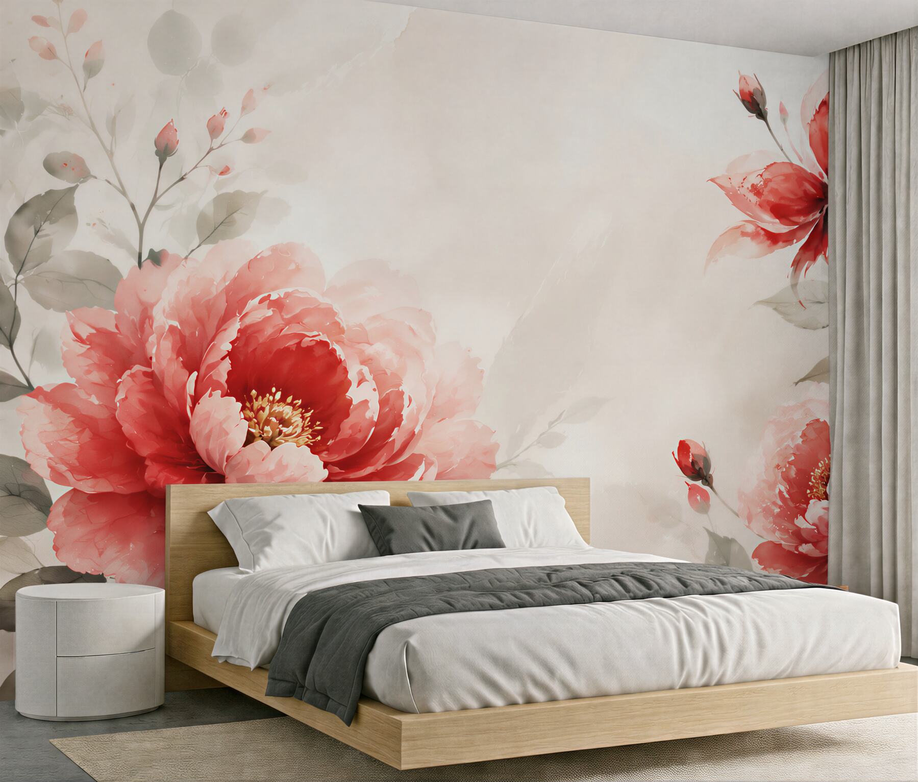 Fototapeta czerwone piwonie akwarelowe na jasnym tle elegancka?v2345