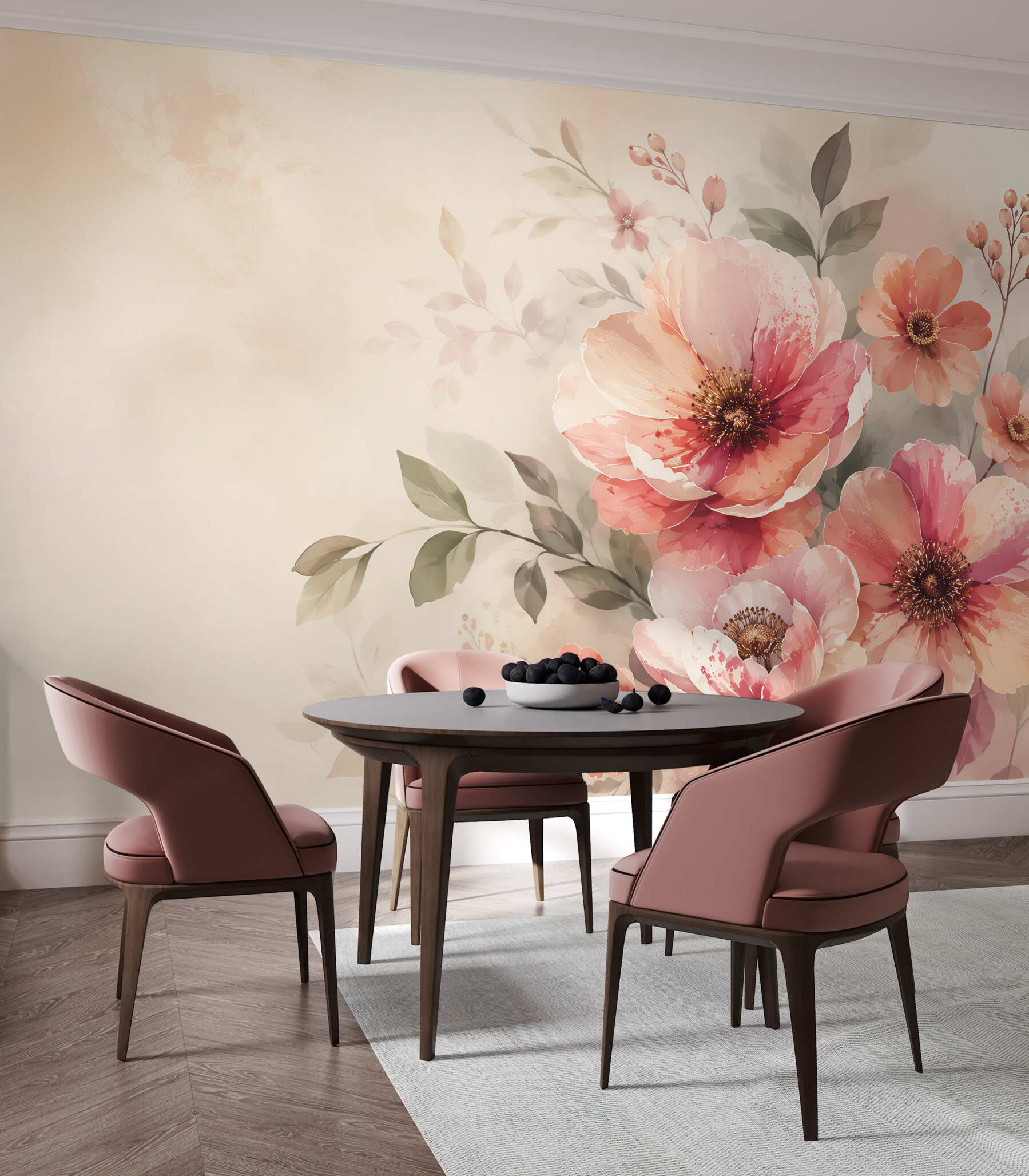 Fototapeta pastelowe kwiaty akwarelowe różowo morelowe eleganckie