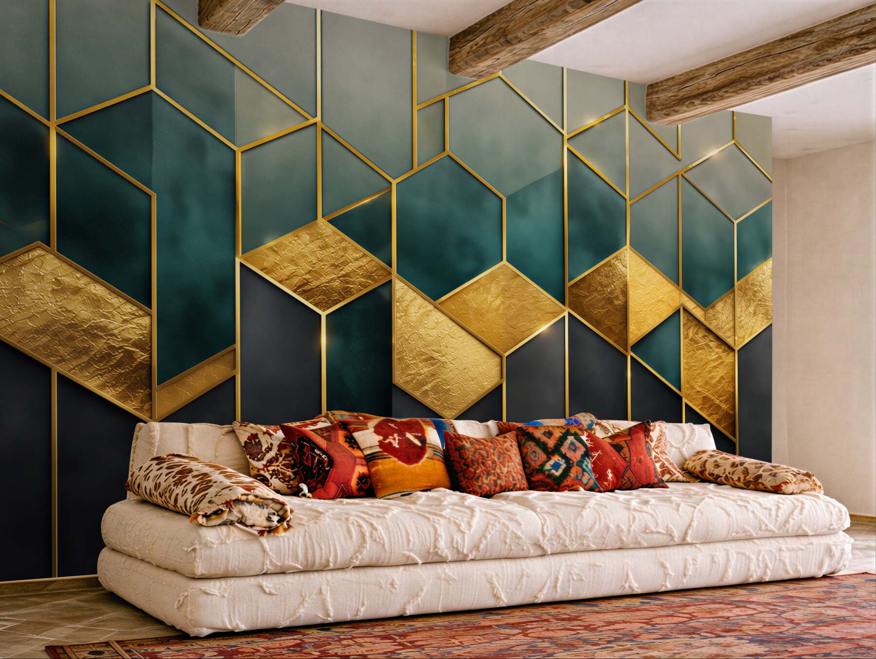 Fototapeta geometryczny wzór granatowo złoty w stylu art déco?v2345