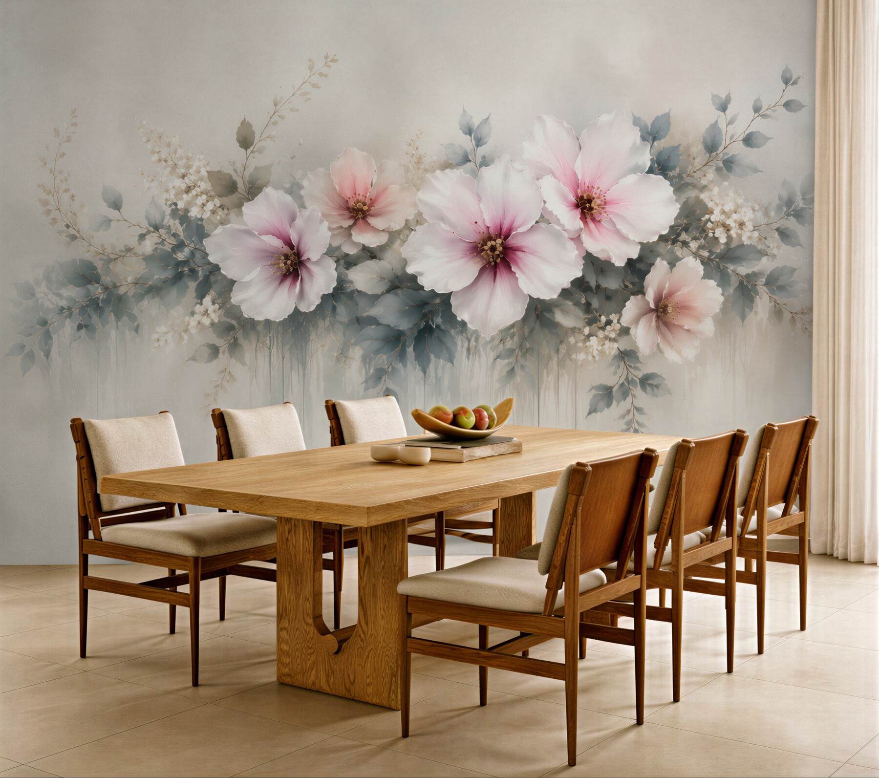 Fototapeta duże kwiaty hibiskusa pudrowy róż i szare liście elegancka?v2345
