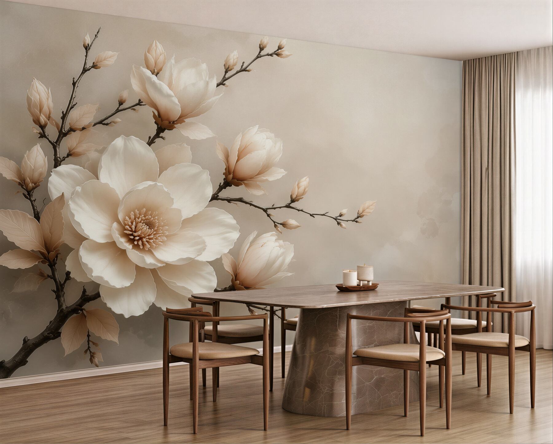 Fototapeta magnolia kremowa na gałęziach subtelna elegancja do sypialni?v2345