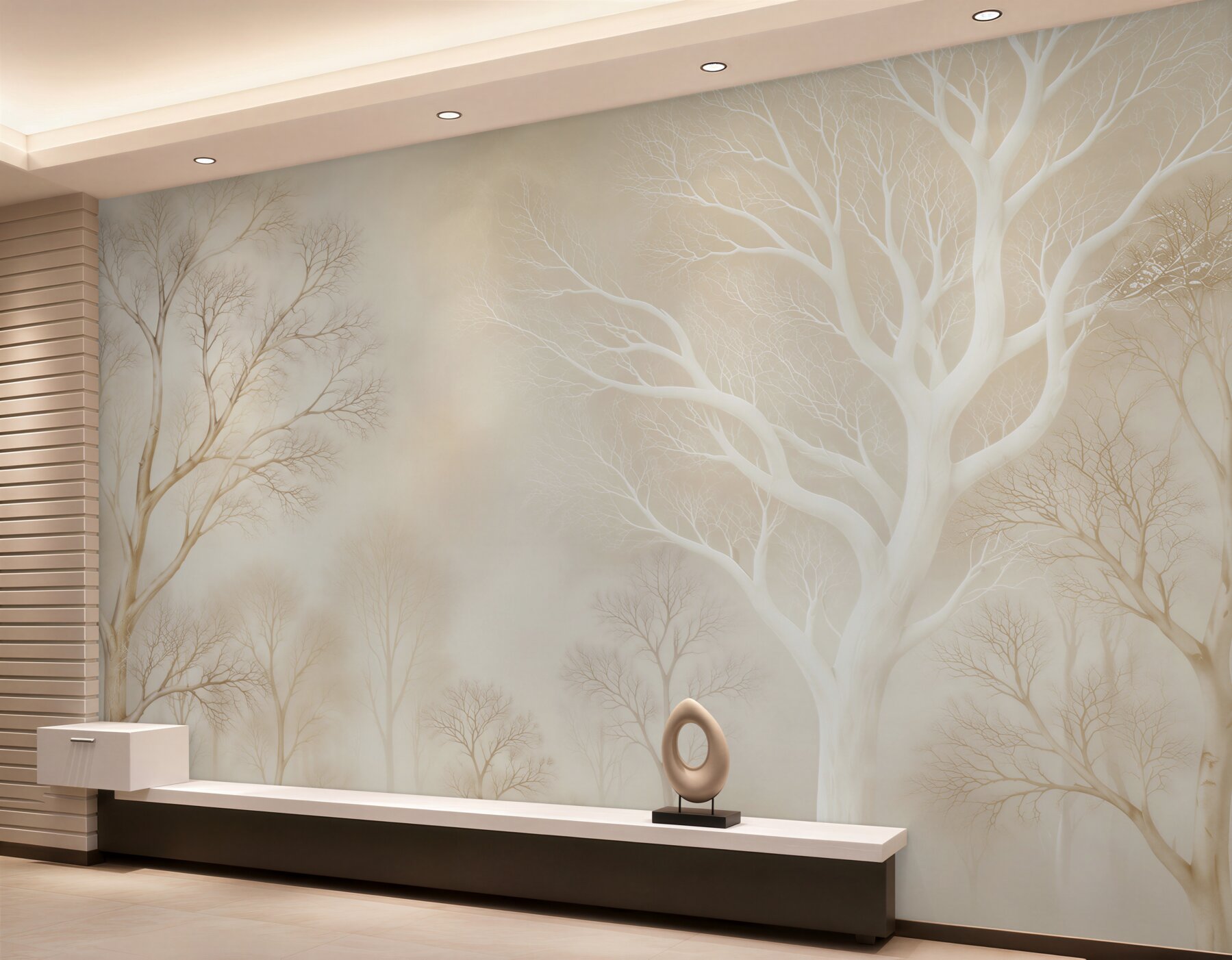 Fototapeta jasny zimowy las z białymi drzewami we mgle?v2345
