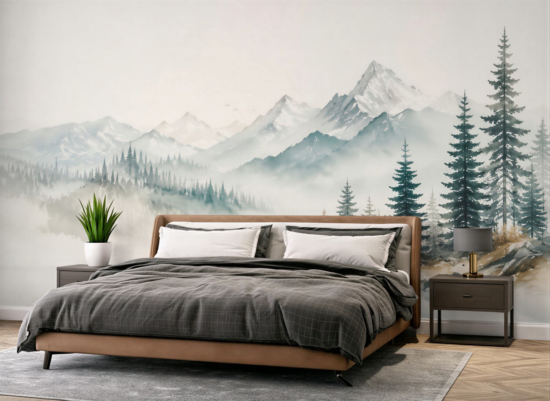 Fototapeta jezioro i góry we mgle z lasem iglastym?v2345