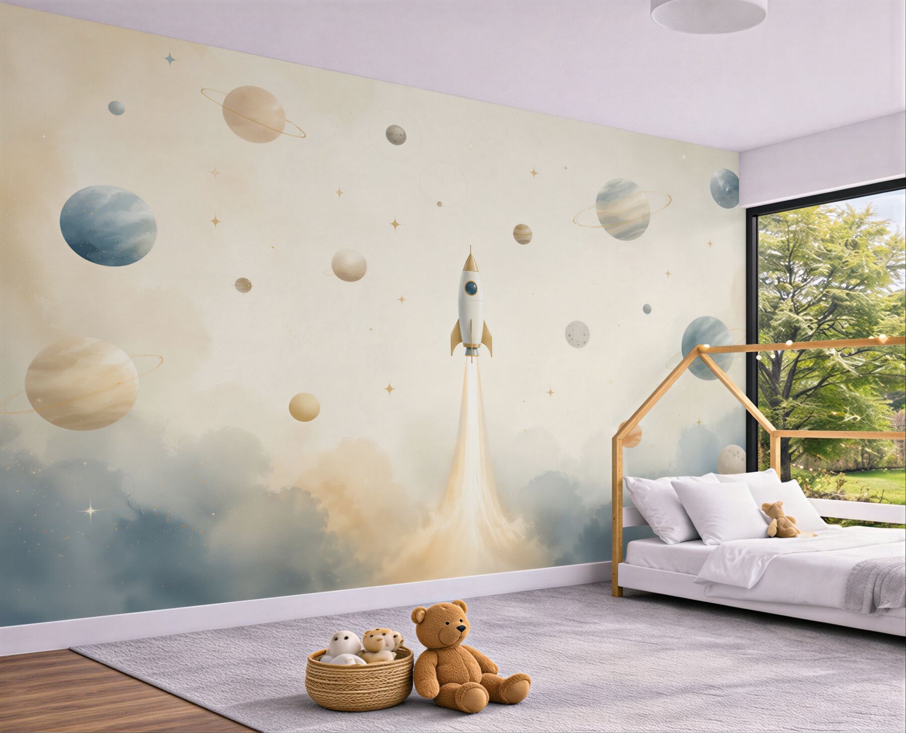 Fototapeta Rakieta otoczona różnymi planetami?v2345