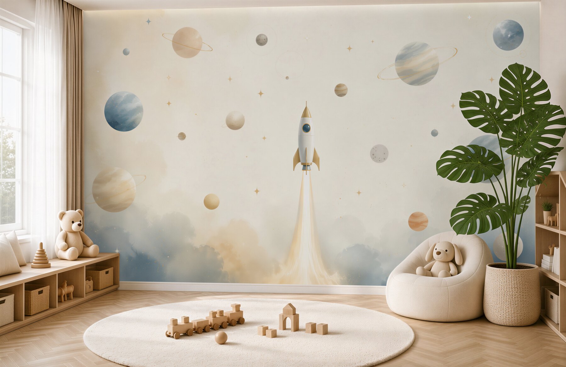 Fototapeta Rakieta otoczona różnymi planetami?v2345