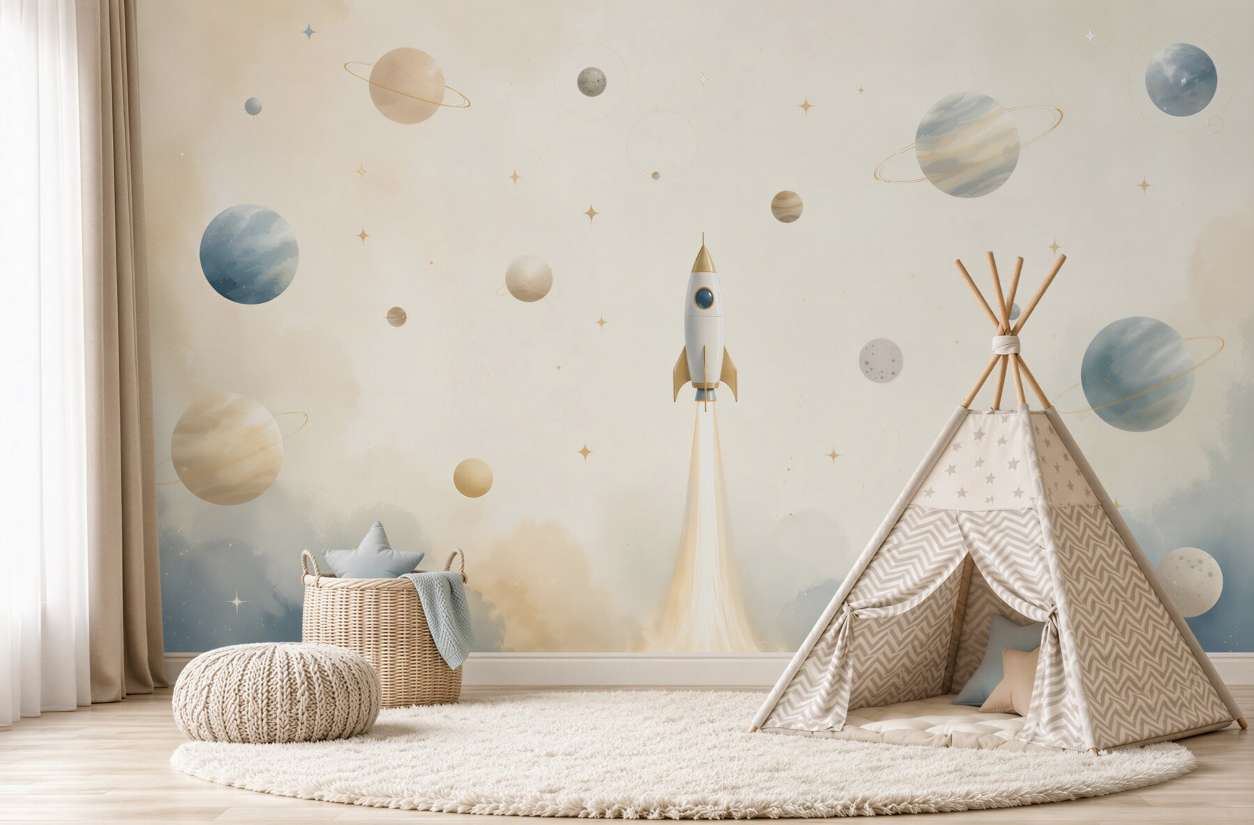 Fototapeta Rakieta otoczona różnymi planetami?v2345