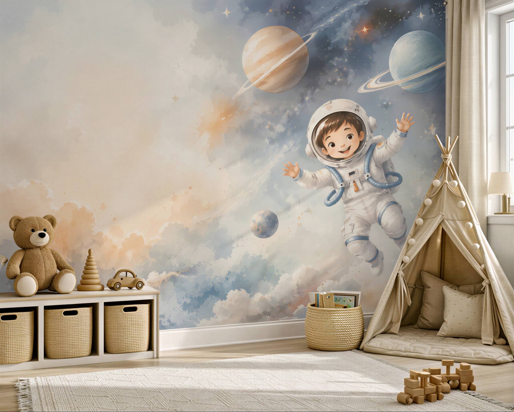 Fototapeta Zadowolony chłopiec astronauty?v2345