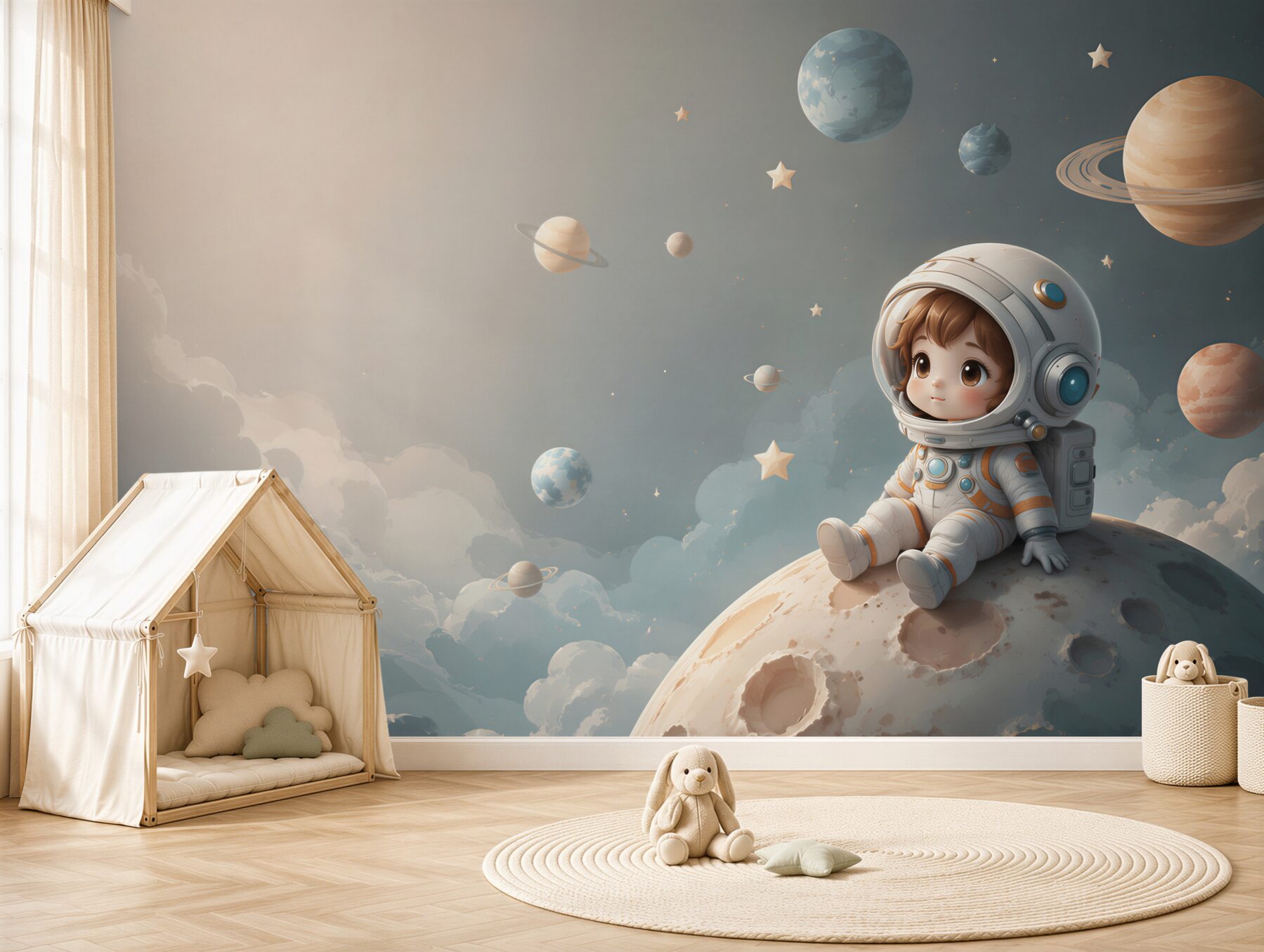 Fototapeta Astronauta otoczona planetami?v2345