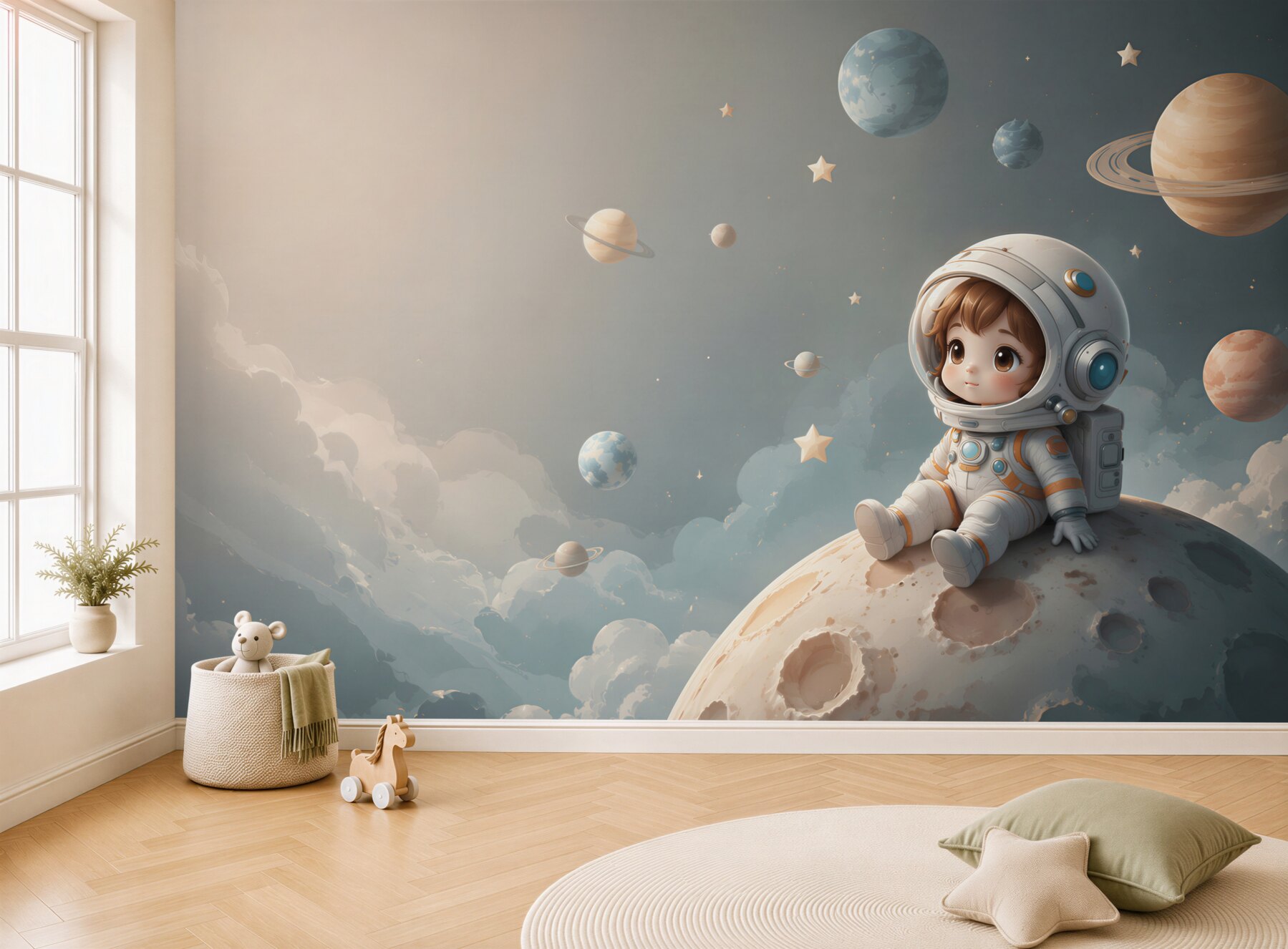 Fototapeta Astronauta otoczona planetami?v2345