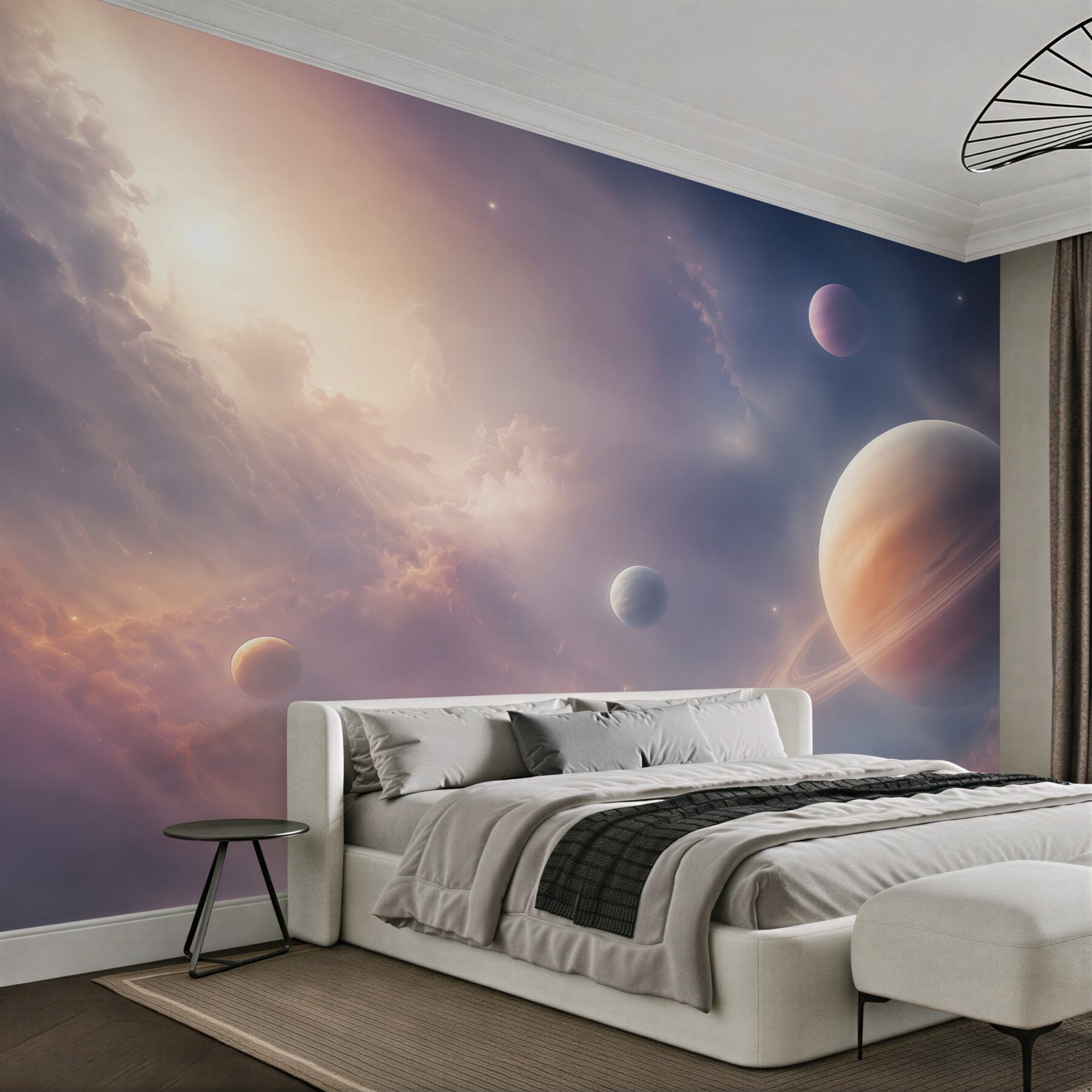 Fototapeta planeta z pierścieniami w różowo fioletowych chmurach?v2345