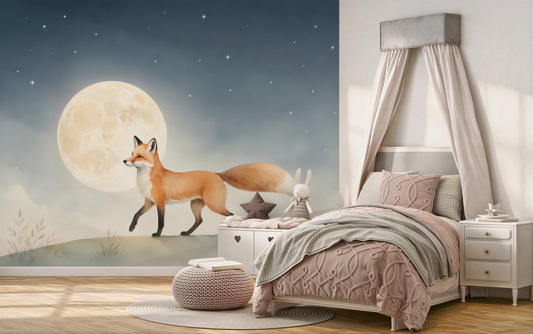 Fototapeta Fox idzie na tle pełni księżyca?v2345