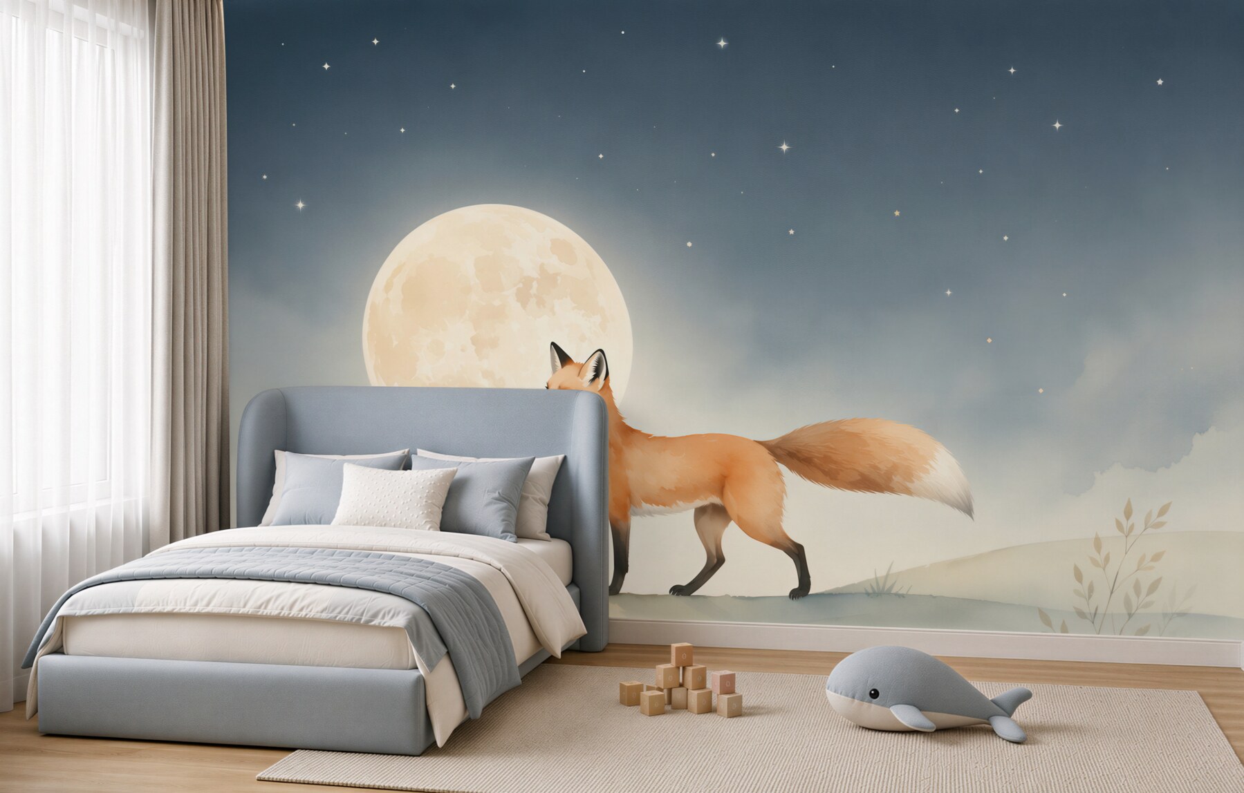 Fototapeta Fox idzie na tle pełni księżyca?v2345