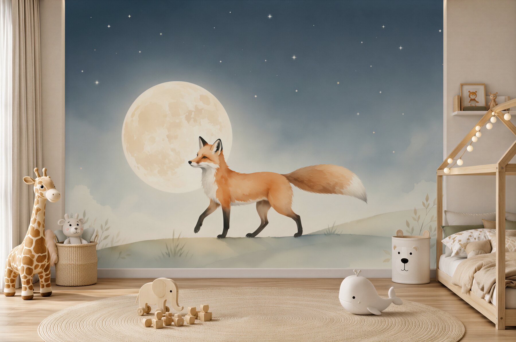 Fototapeta Fox idzie na tle pełni księżyca?v2345