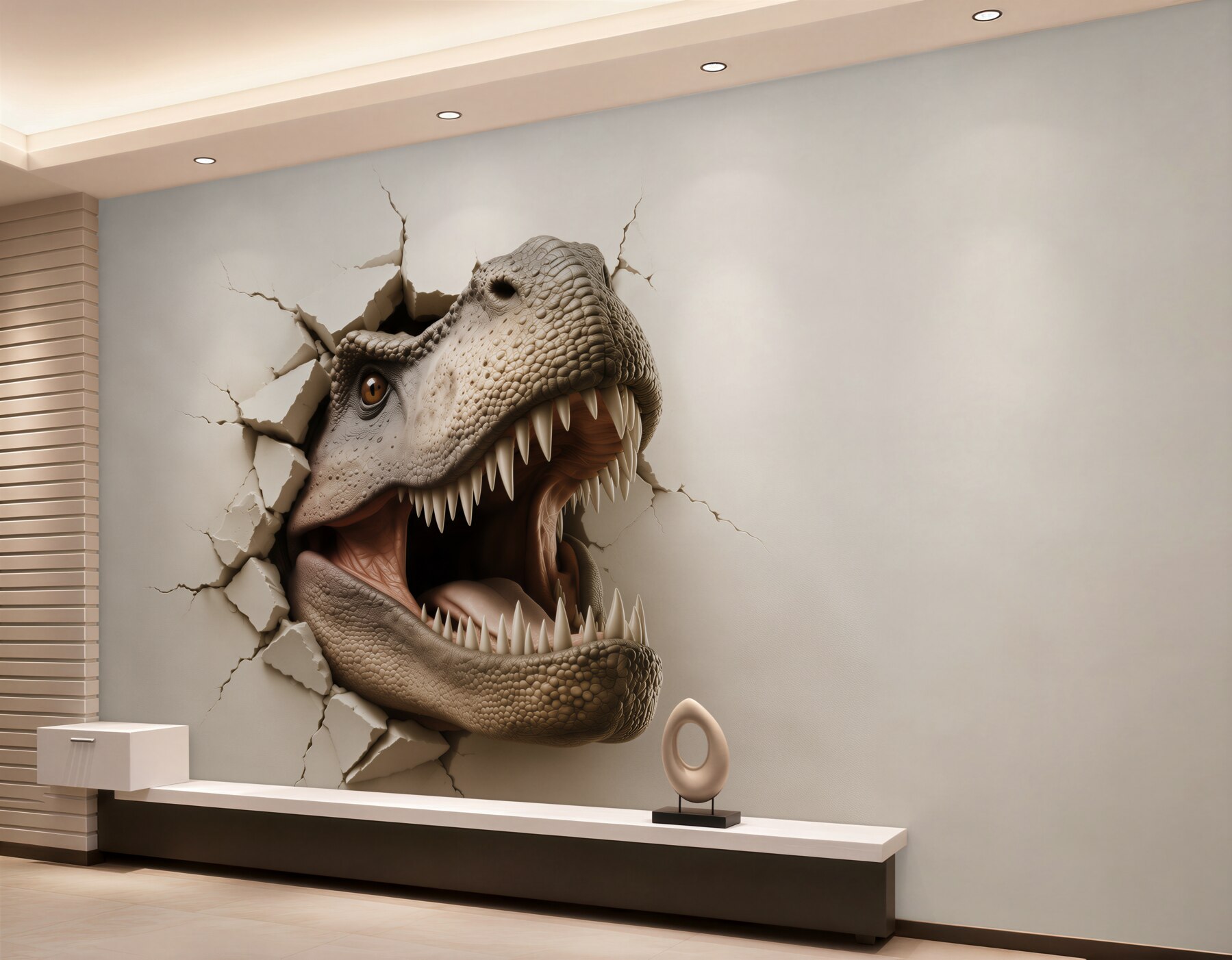 Fototapeta dinozaur tyranozaur 3D wyłaniający się ze ściany?v2345