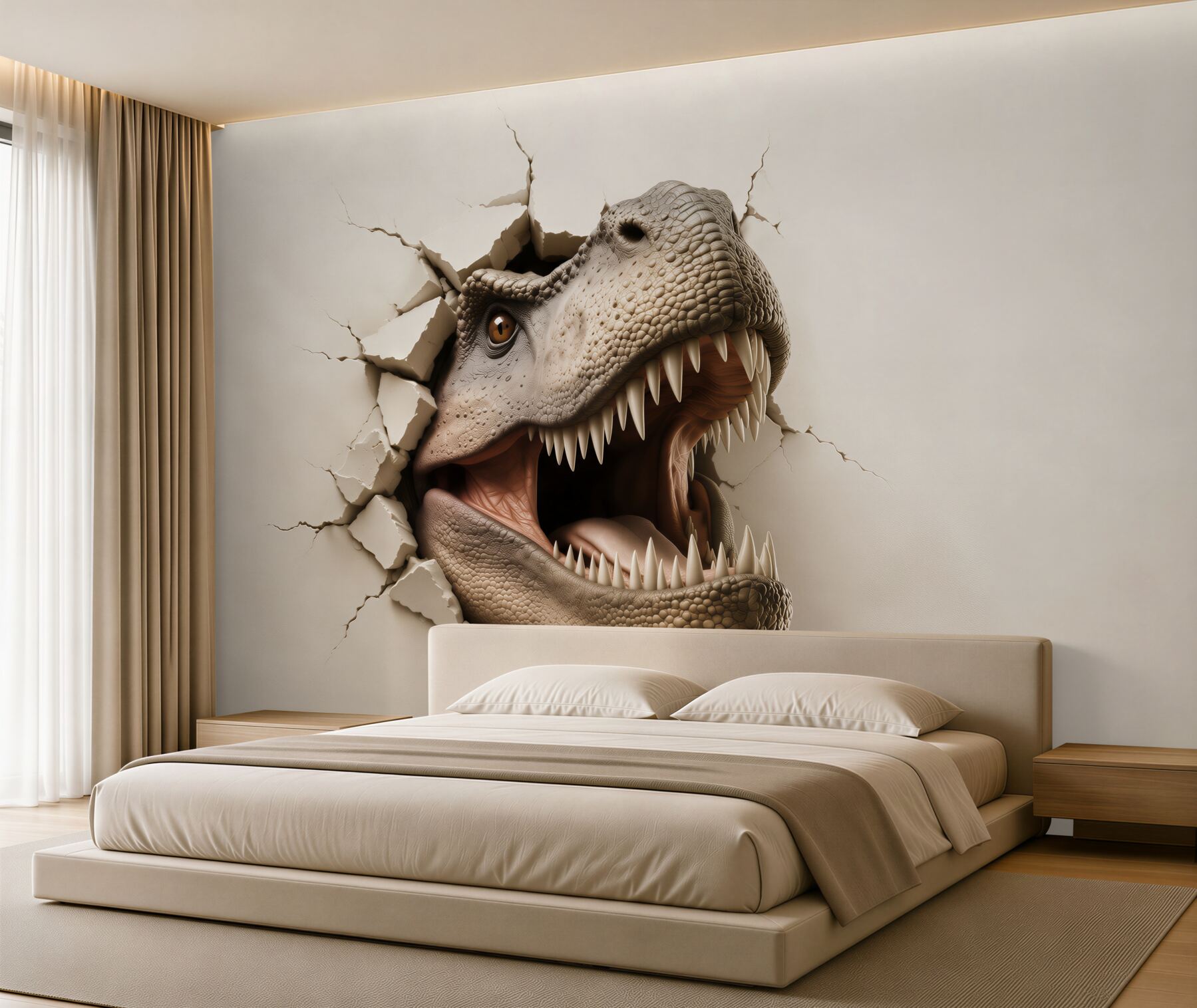 Fototapeta dinozaur tyranozaur 3D wyłaniający się ze ściany?v2345