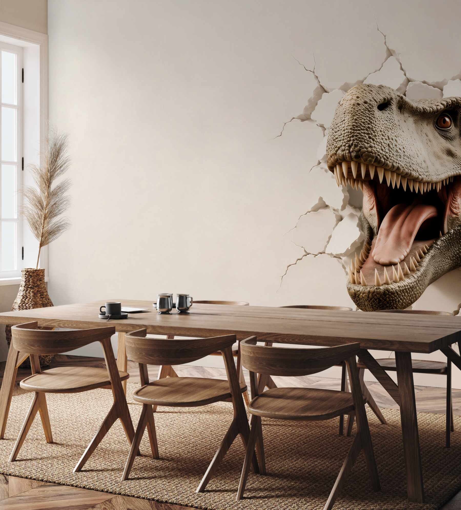 Fototapeta głowa tyranozaura 3D przebijająca ścianę?v2345
