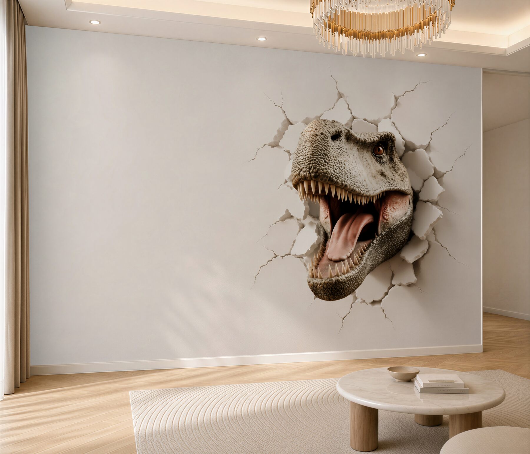 Fototapeta głowa tyranozaura 3D przebijająca ścianę?v2345