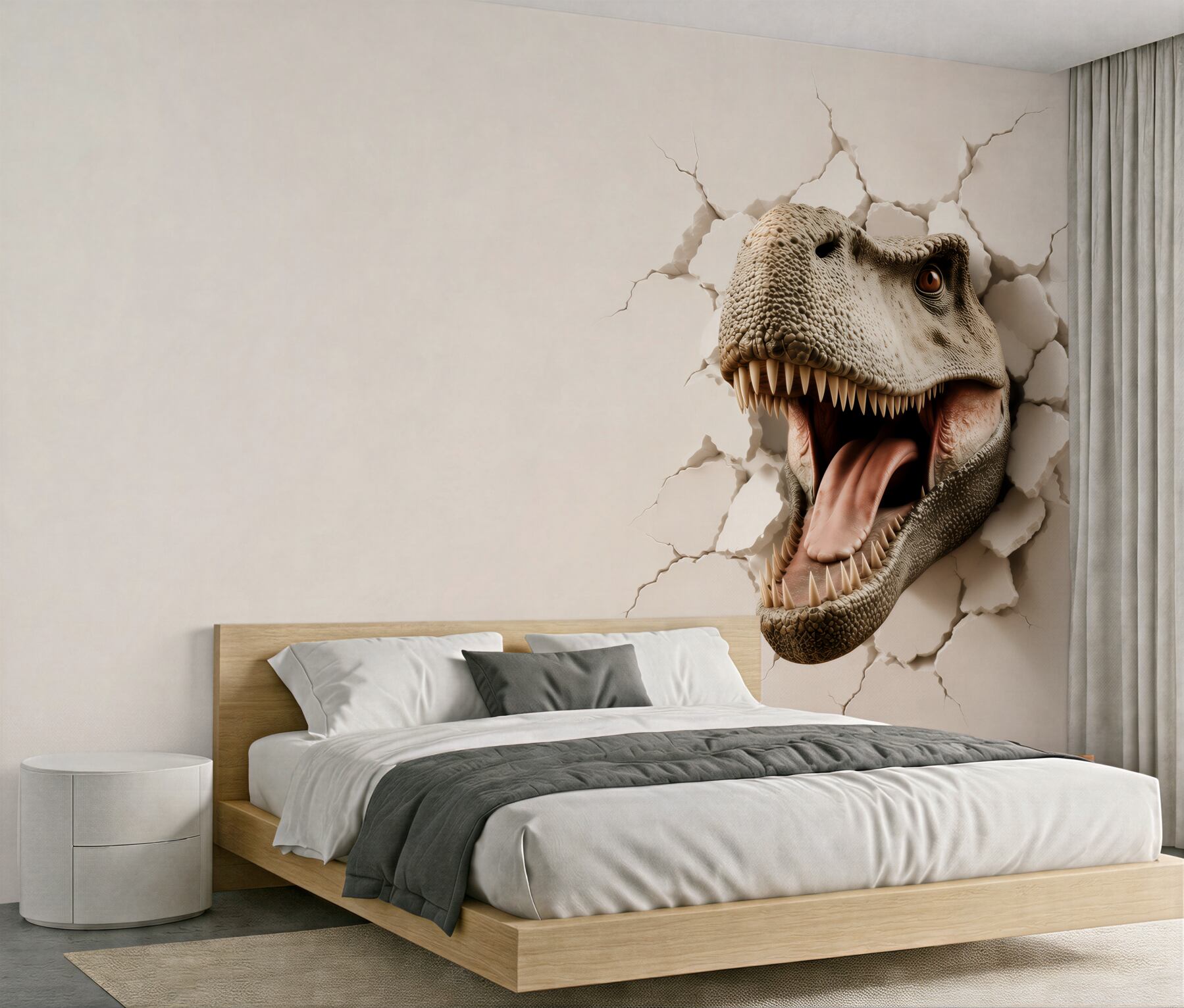 Fototapeta głowa tyranozaura 3D przebijająca ścianę?v2345