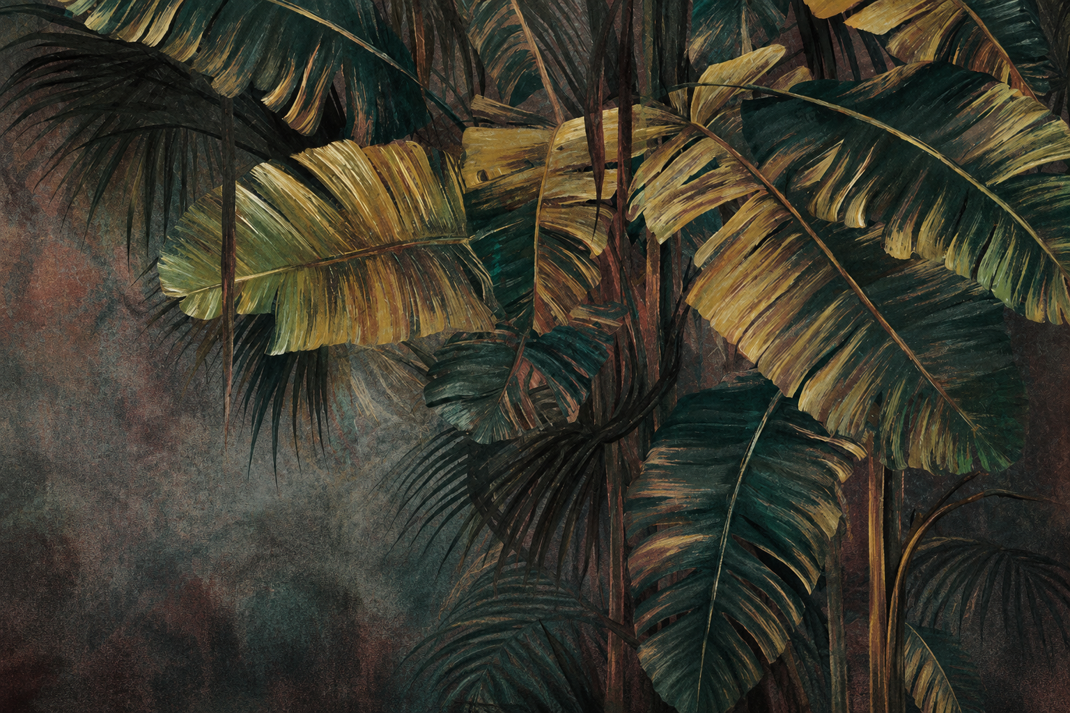Fototapeta grube liście palm w deszczu
