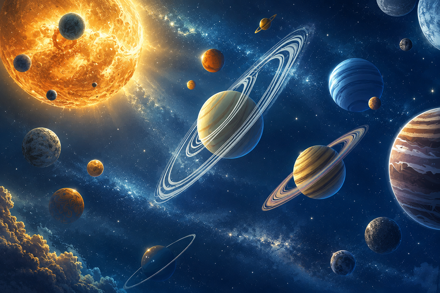 Fototapeta układ planet w jasnym kosmosie pastelowa