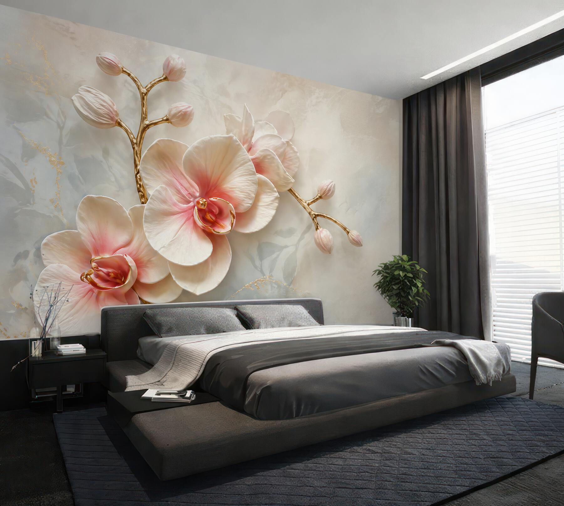 Fototapeta Pudrowa Orchidea ze Złotymi Gałązkami?v2345