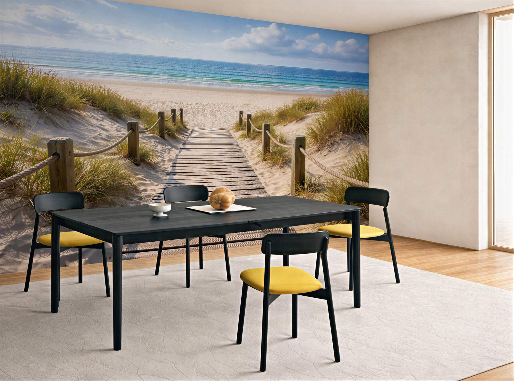Fototapeta Drewniana ścieżka na spokojną plażę?v2345