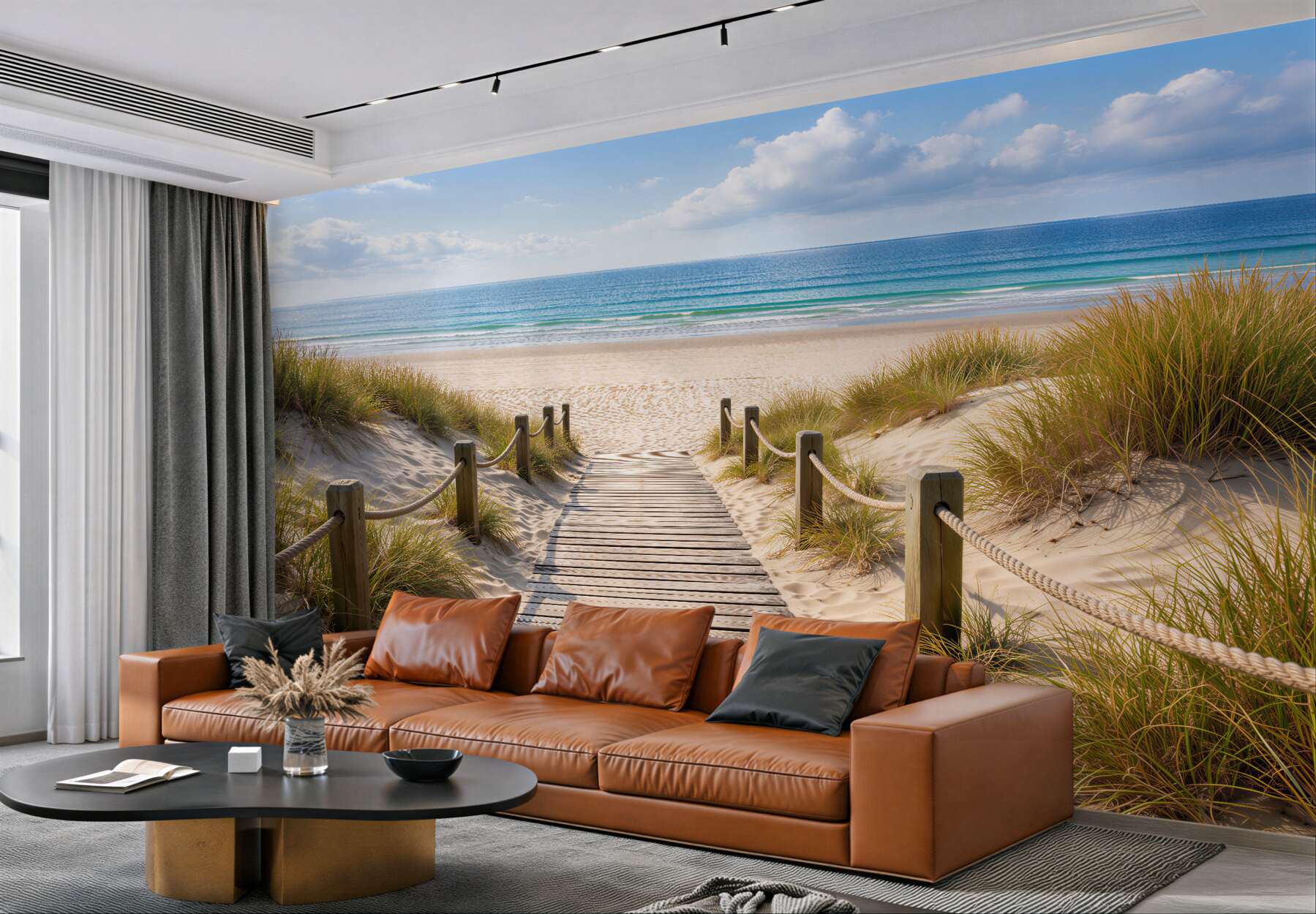 Fototapeta Drewniana ścieżka na spokojną plażę?v2345