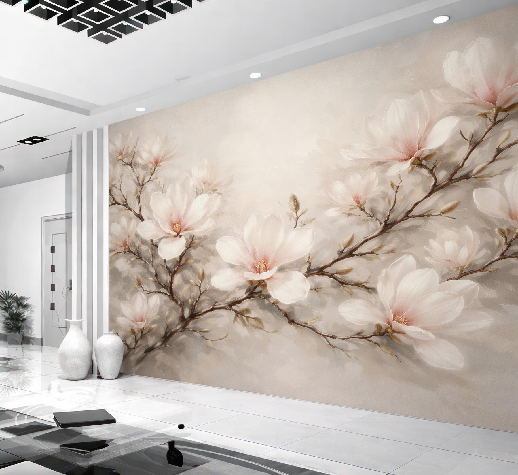 Fototapeta pastelowa magnolia na delikatnej gałęzi?v2345