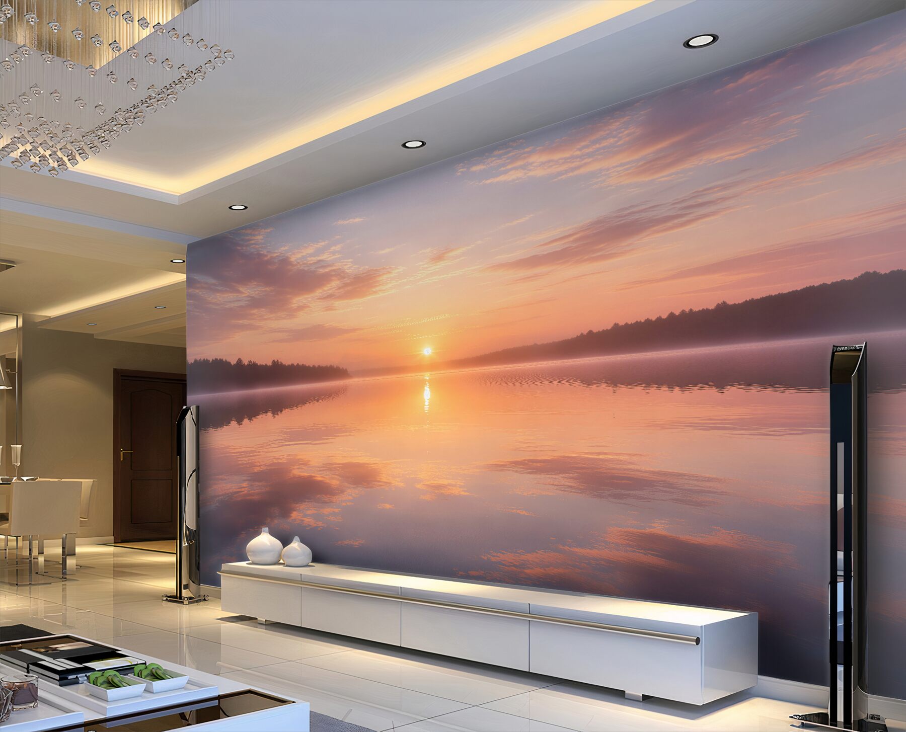 Fototapeta pastelowy wschód słońca nad jeziorem?v2345