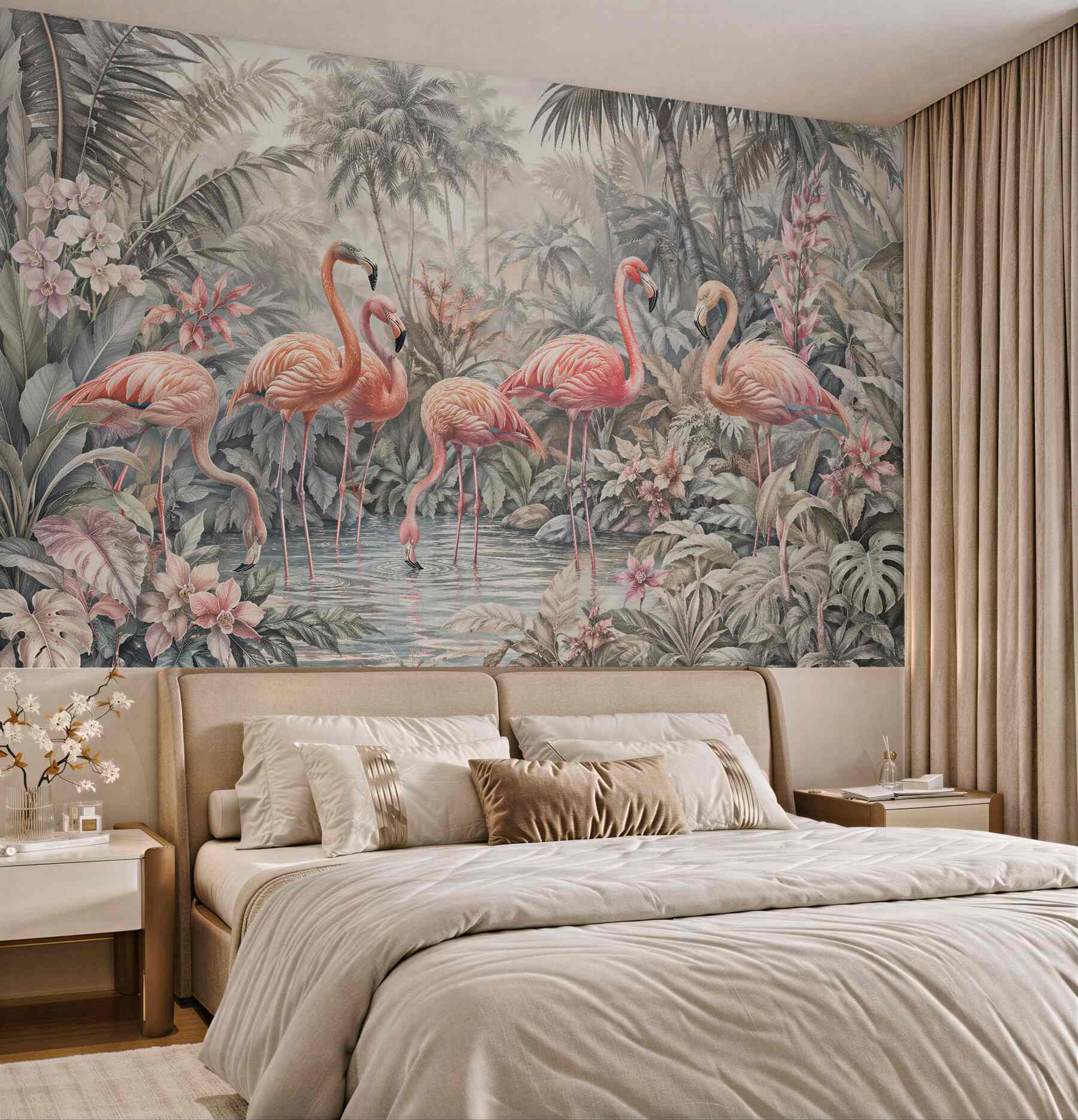 Fototapeta flamingi w pastelowej dżungli?v2345