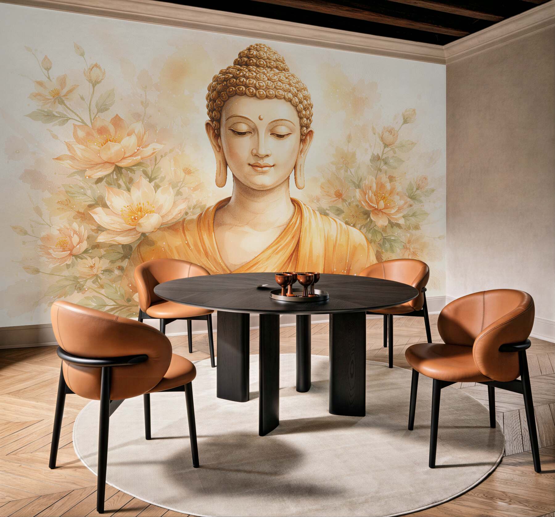 Fototapeta złoty budda w kwiatach?v2345